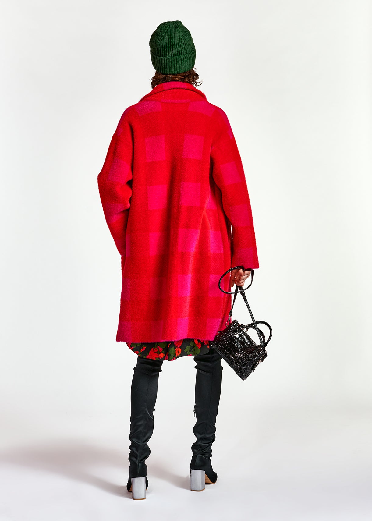Red and pink check knitted coat RE—SSENTIEL | Essentiel second hand