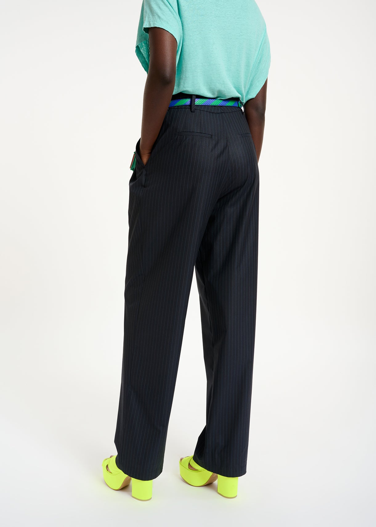 Dark blue pinstriped tailored pants RE—SSENTIEL | Essentiel second hand