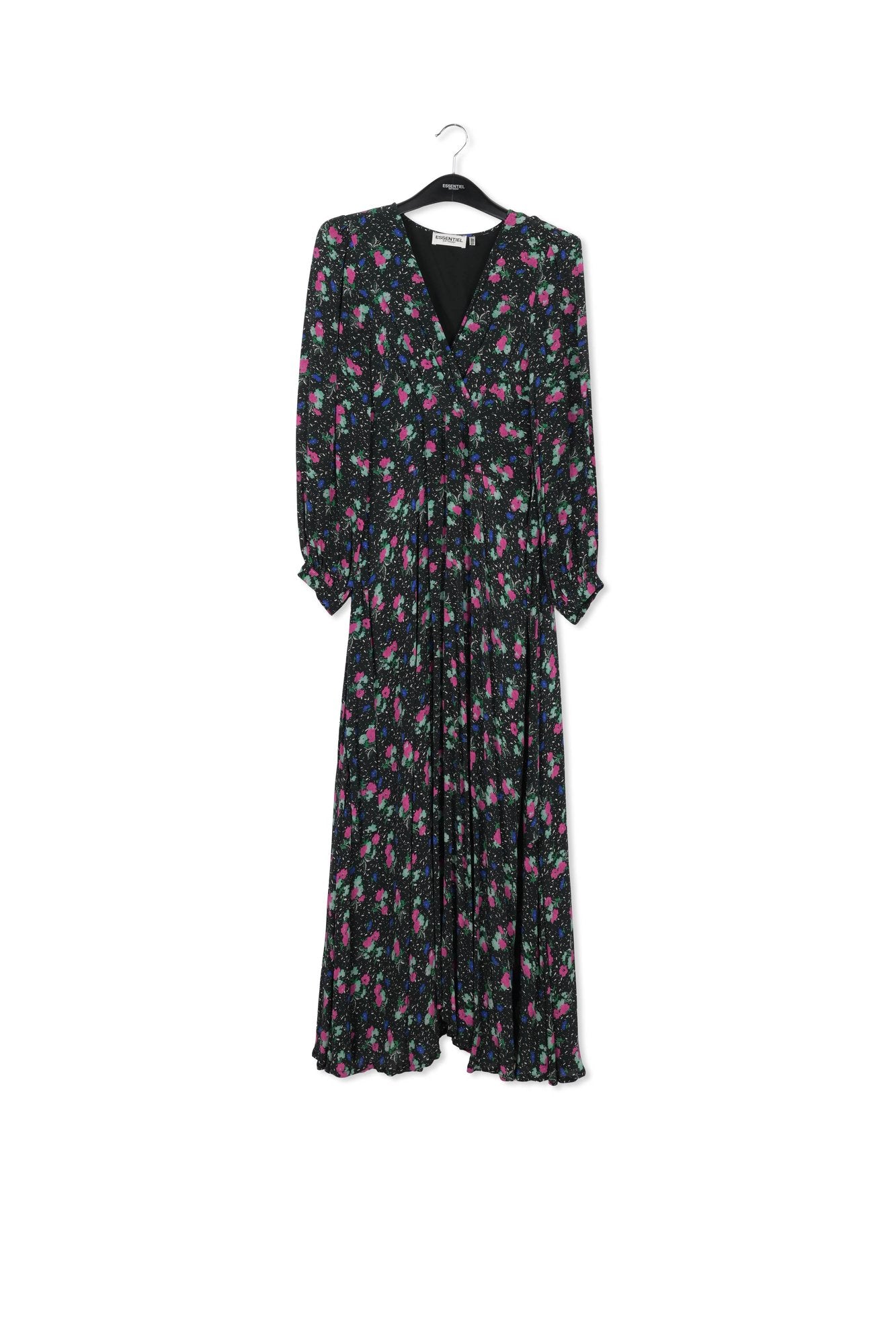 Black floral-print wrap maxi dress RE—SSENTIEL | Essentiel second hand