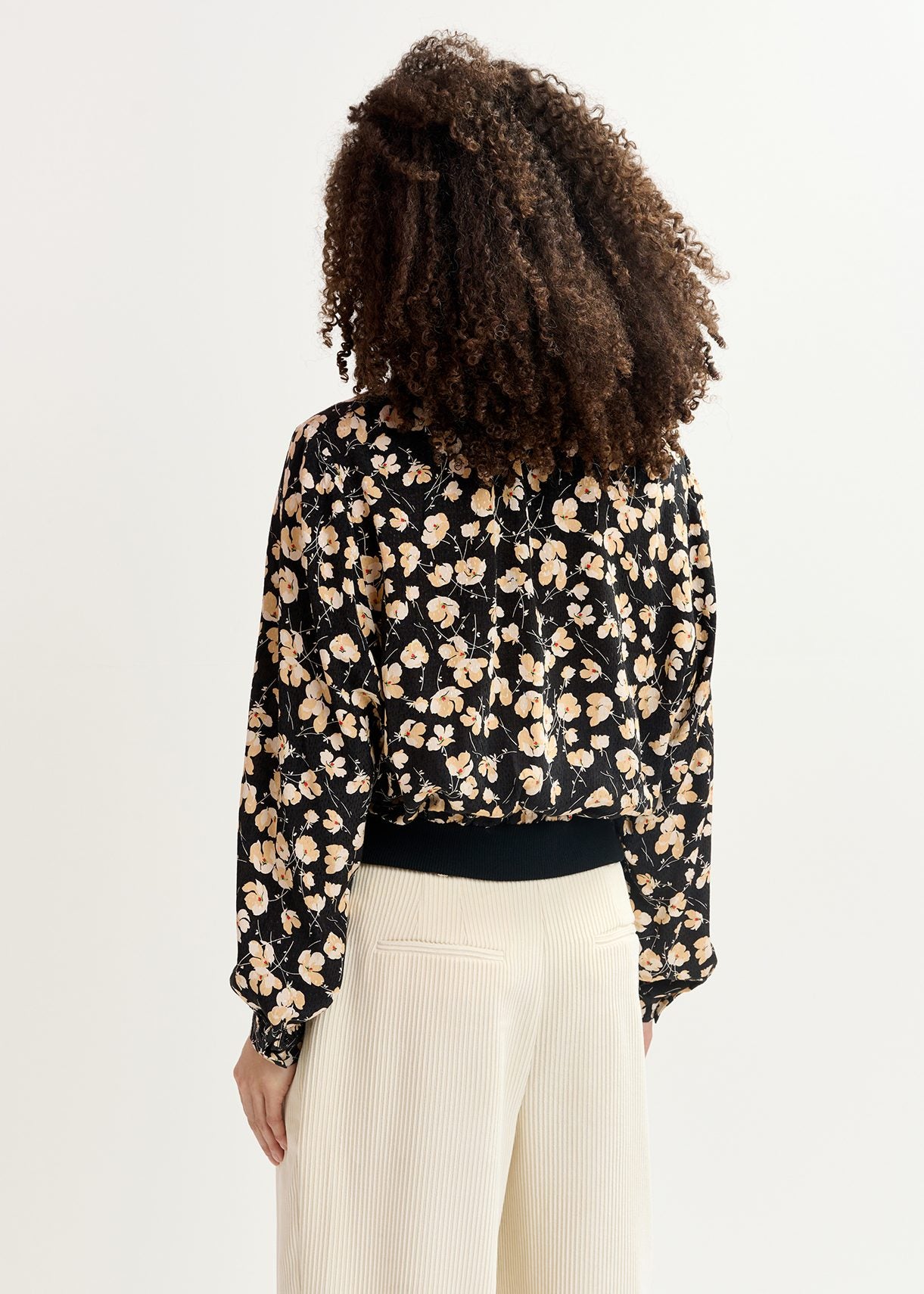 Black floral-print polo top RE—SSENTIEL | Essentiel second hand