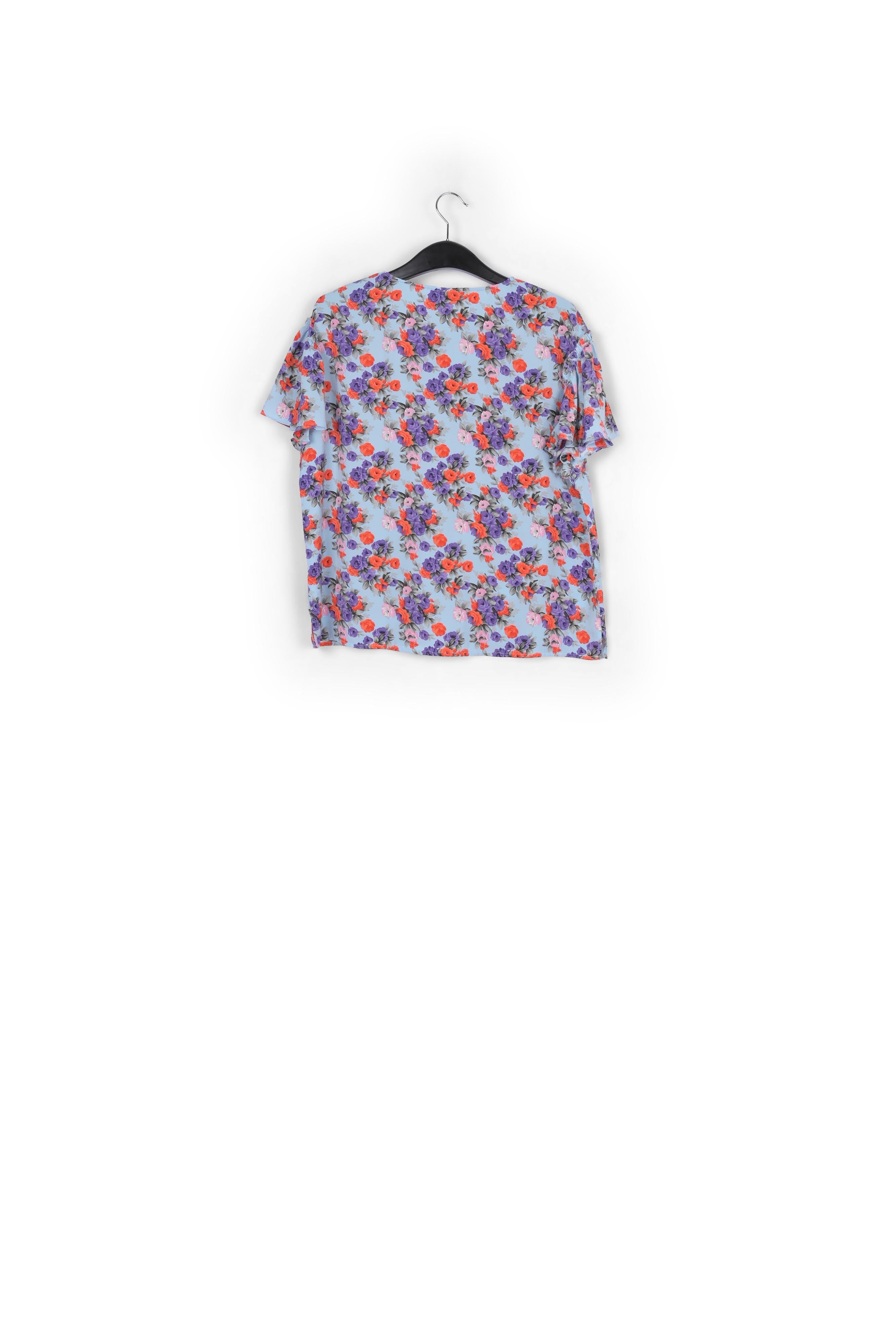 Light blue floral ruffle-sleeved top RE—SSENTIEL | Essentiel second hand