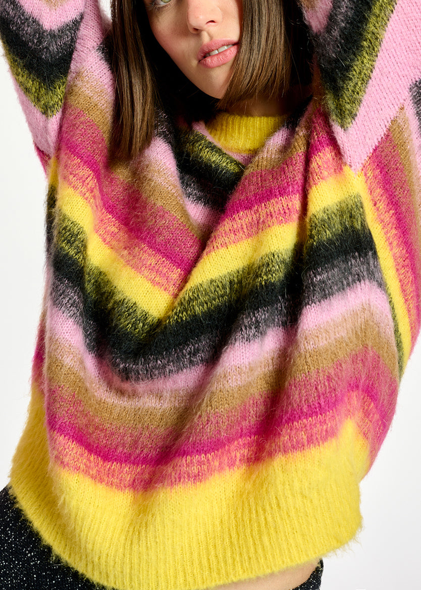 Pull à rayures jaunes, roses et noires RE—SSENTIEL | Essentiel second hand