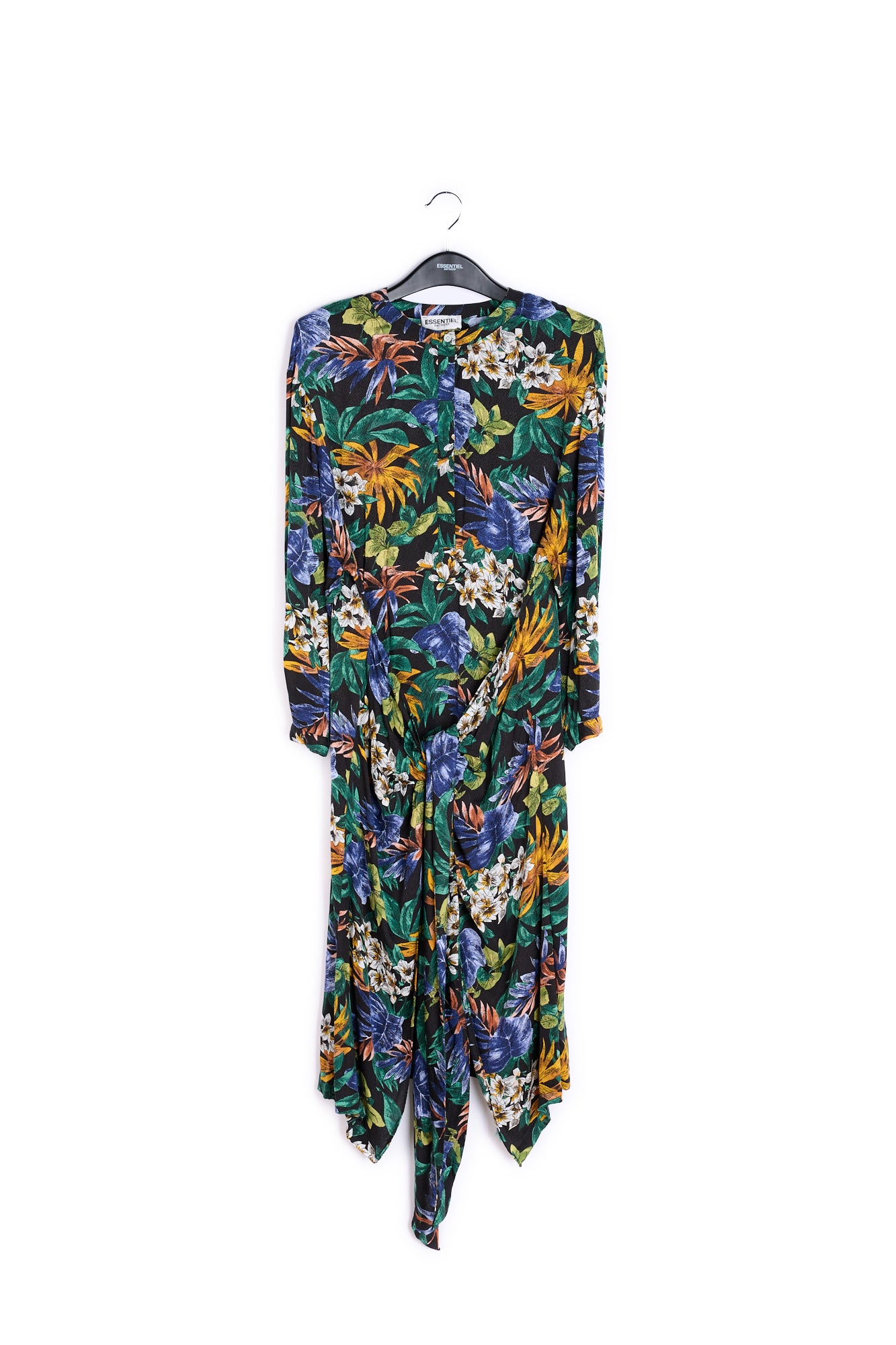 Blue, green and orange floral-print midi dress RE—SSENTIEL | Essentiel second hand