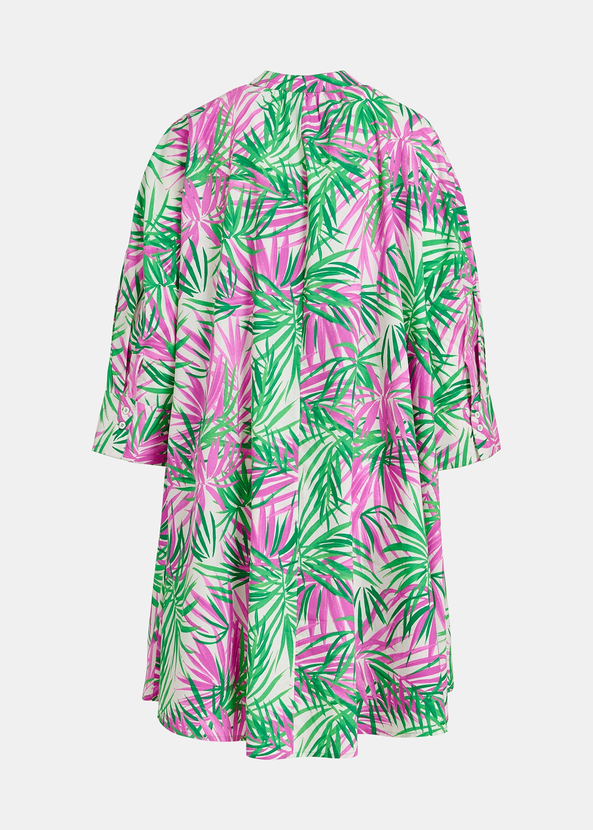 White, purple and green oversized shirt dress with palm leaf print RE—SSENTIEL | Essentiel second hand