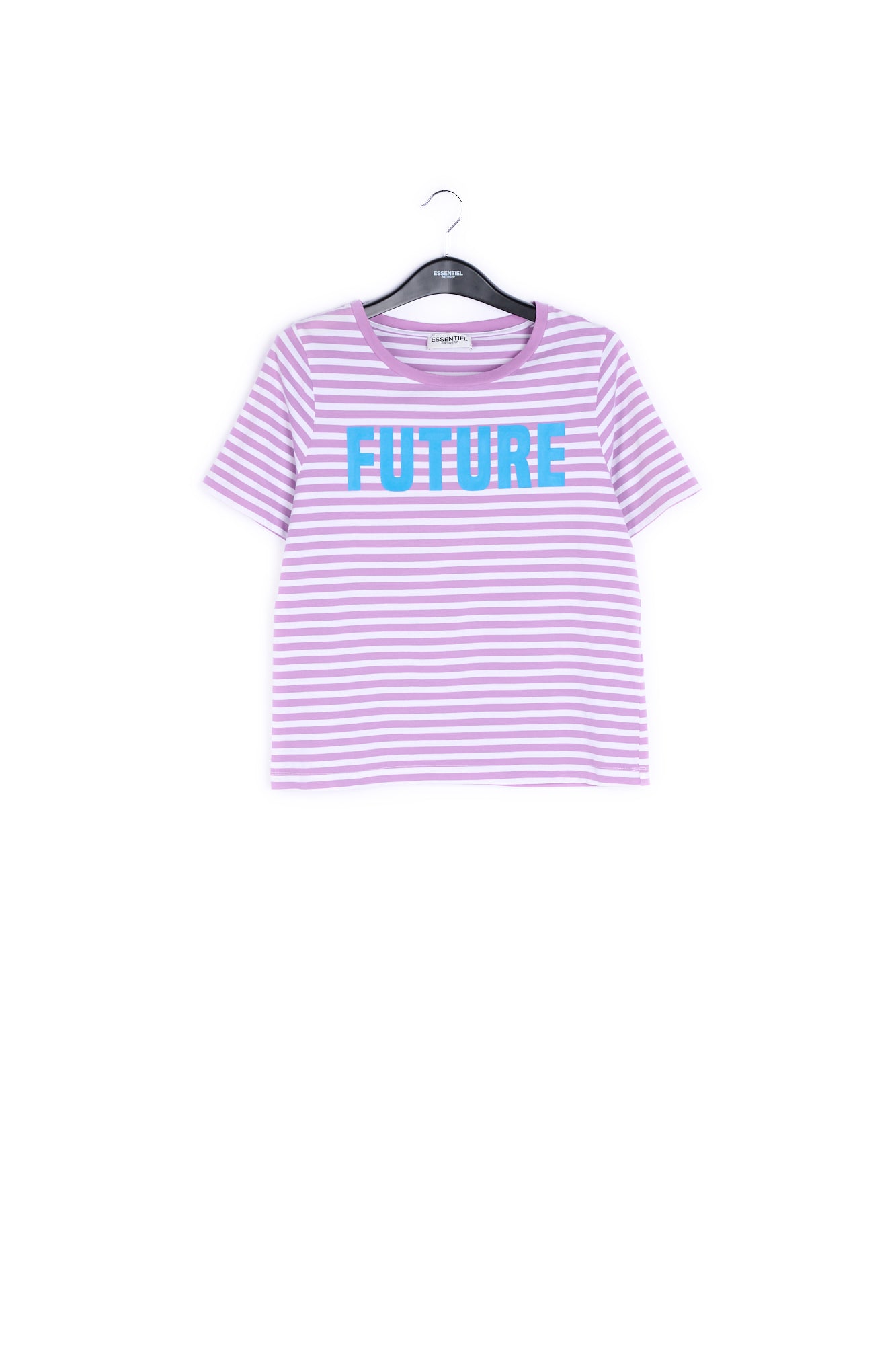 Purple and white striped t-shirt with future print RE—SSENTIEL | Essentiel second hand