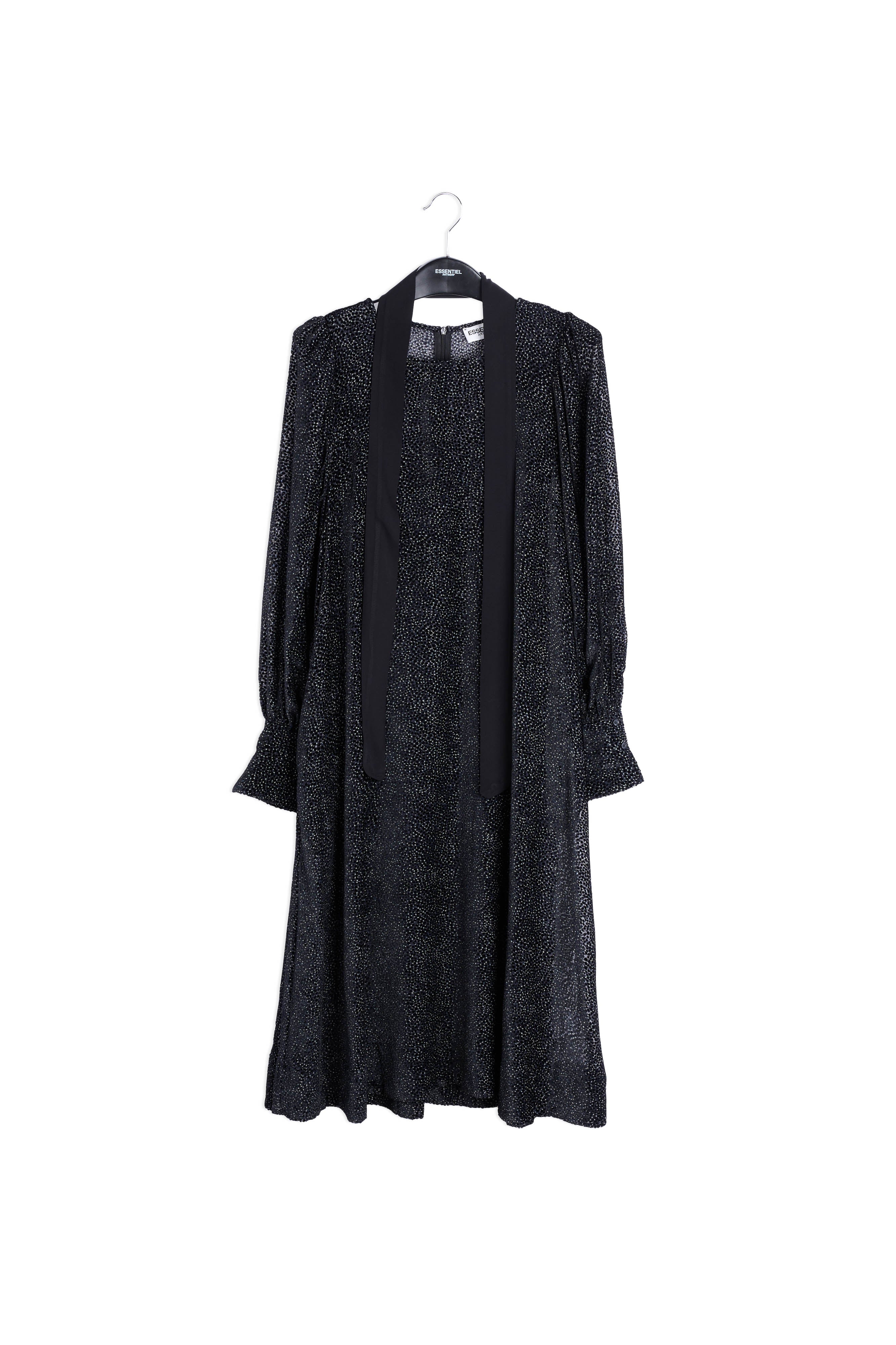 Black and off-white dotted a-line long dress RE—SSENTIEL | Essentiel second hand
