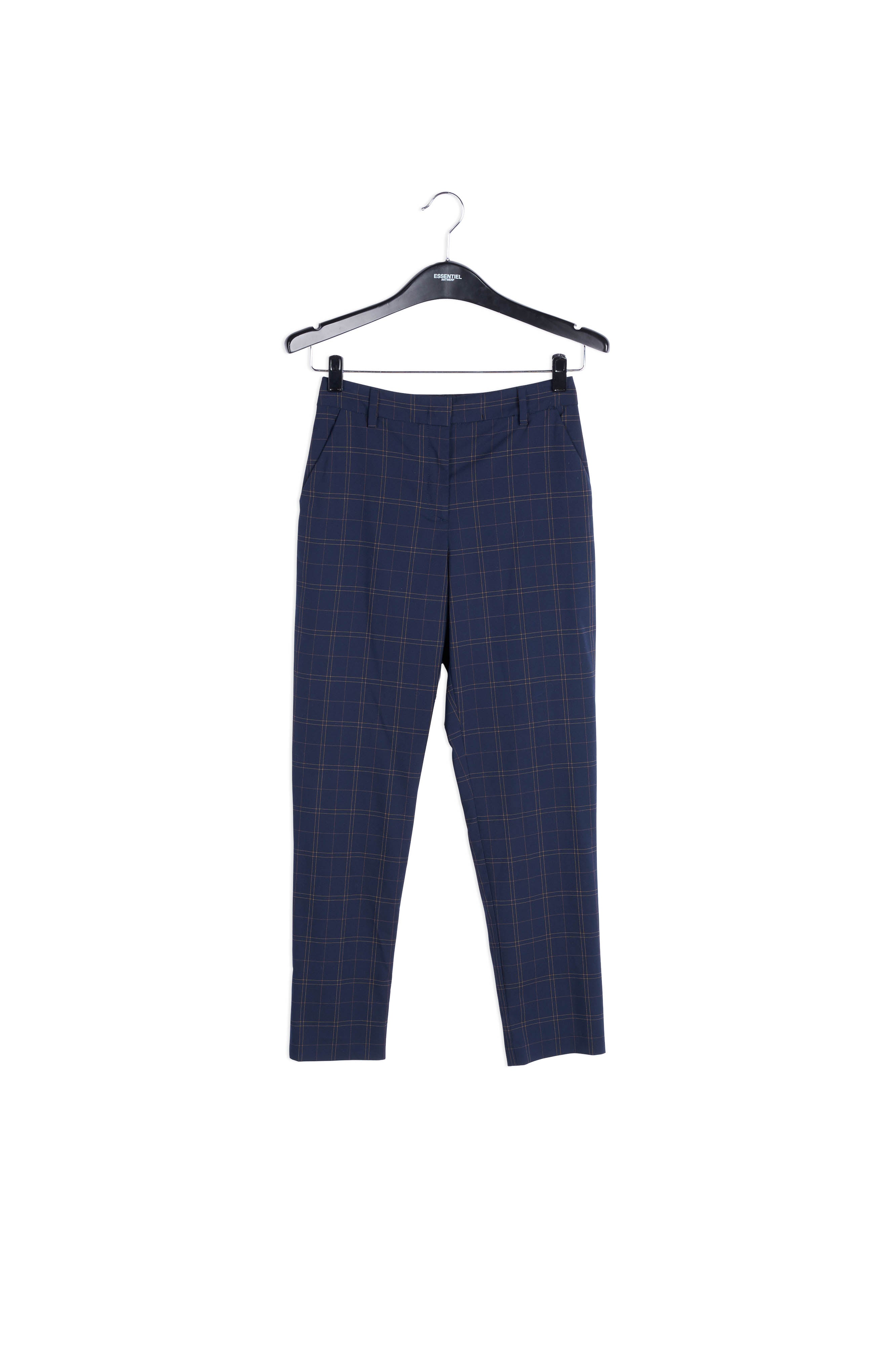Donkerblauwe geklede broek met ruitjes RE—SSENTIEL | Essentiel second hand