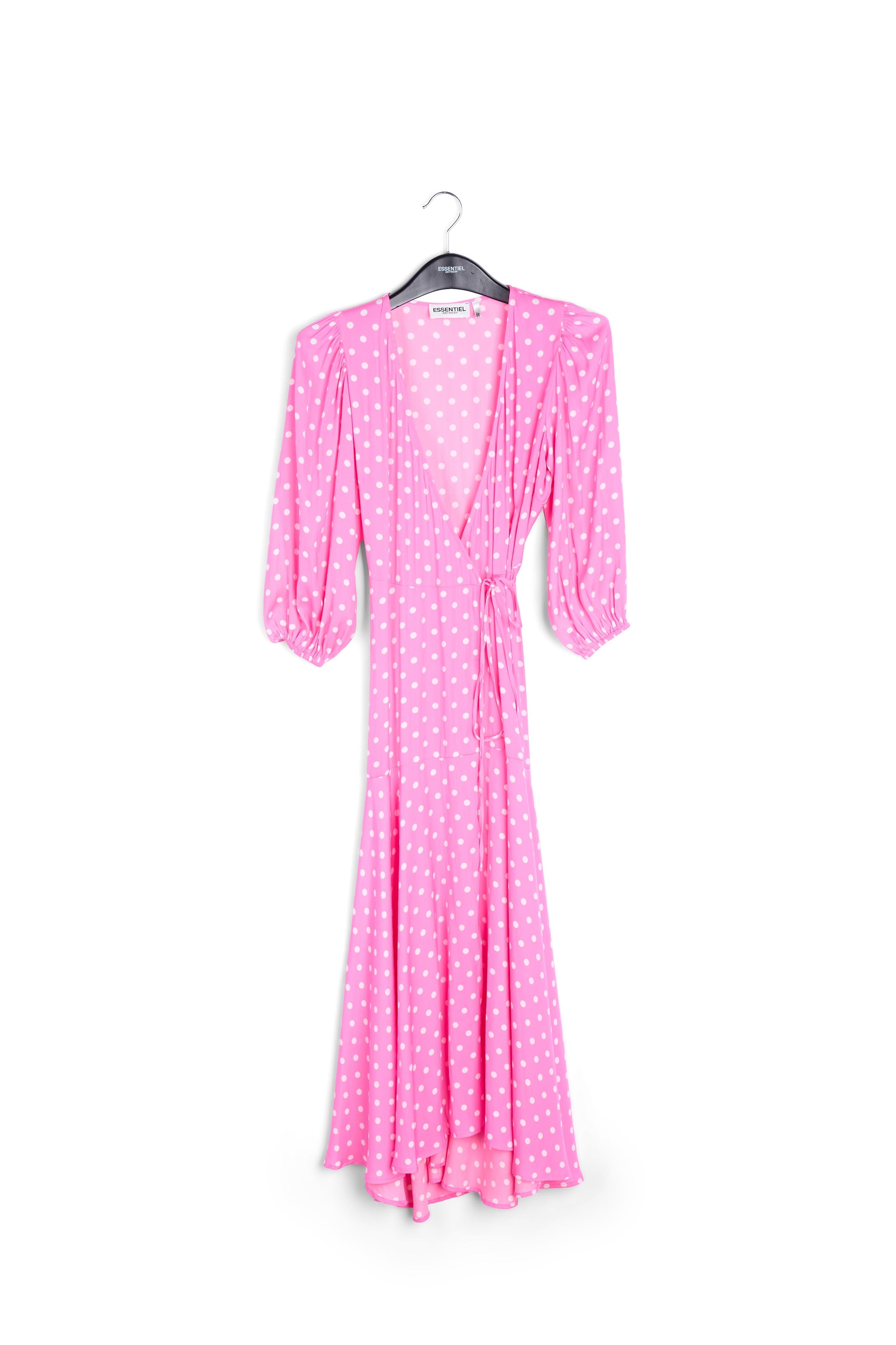 Neon pink polka dot wrap maxi dress RE—SSENTIEL | Essentiel second hand