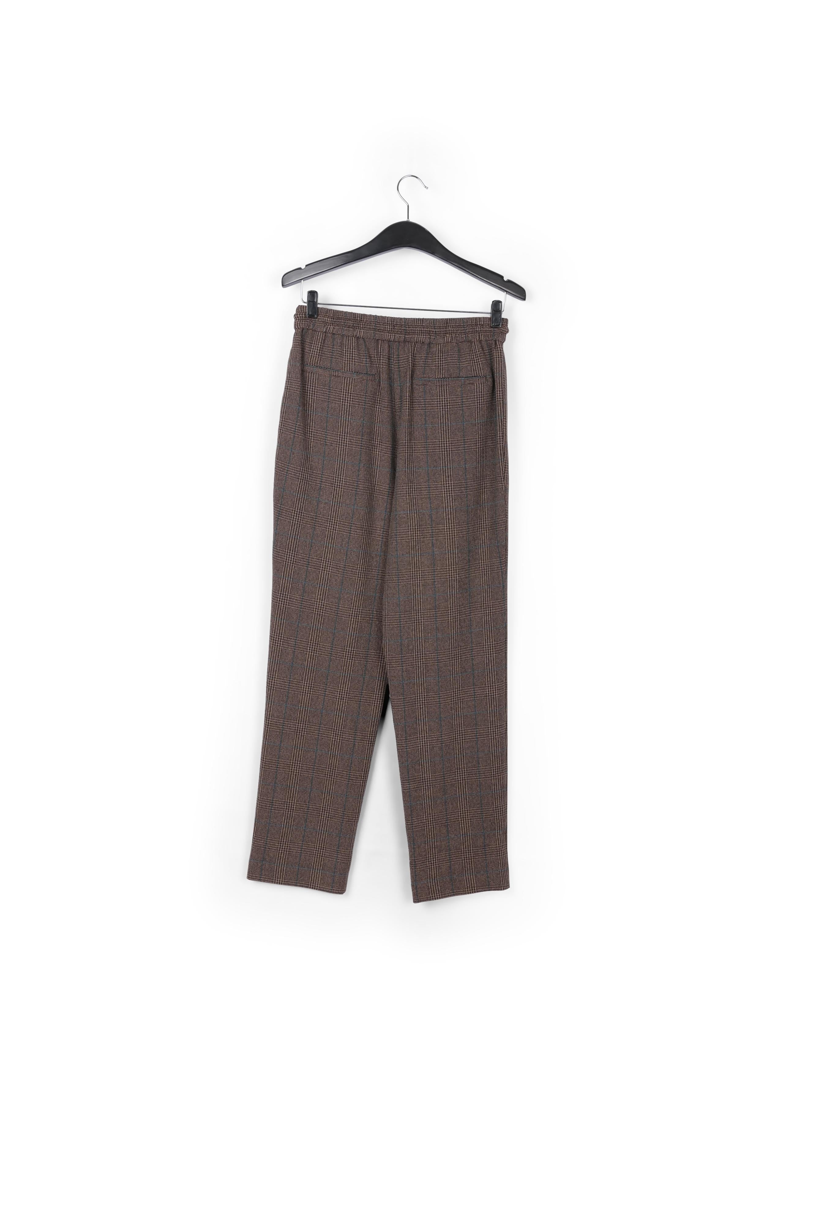 Bruine broek met zwart en blauw ruitjesmotief RE—SSENTIEL | Essentiel second hand