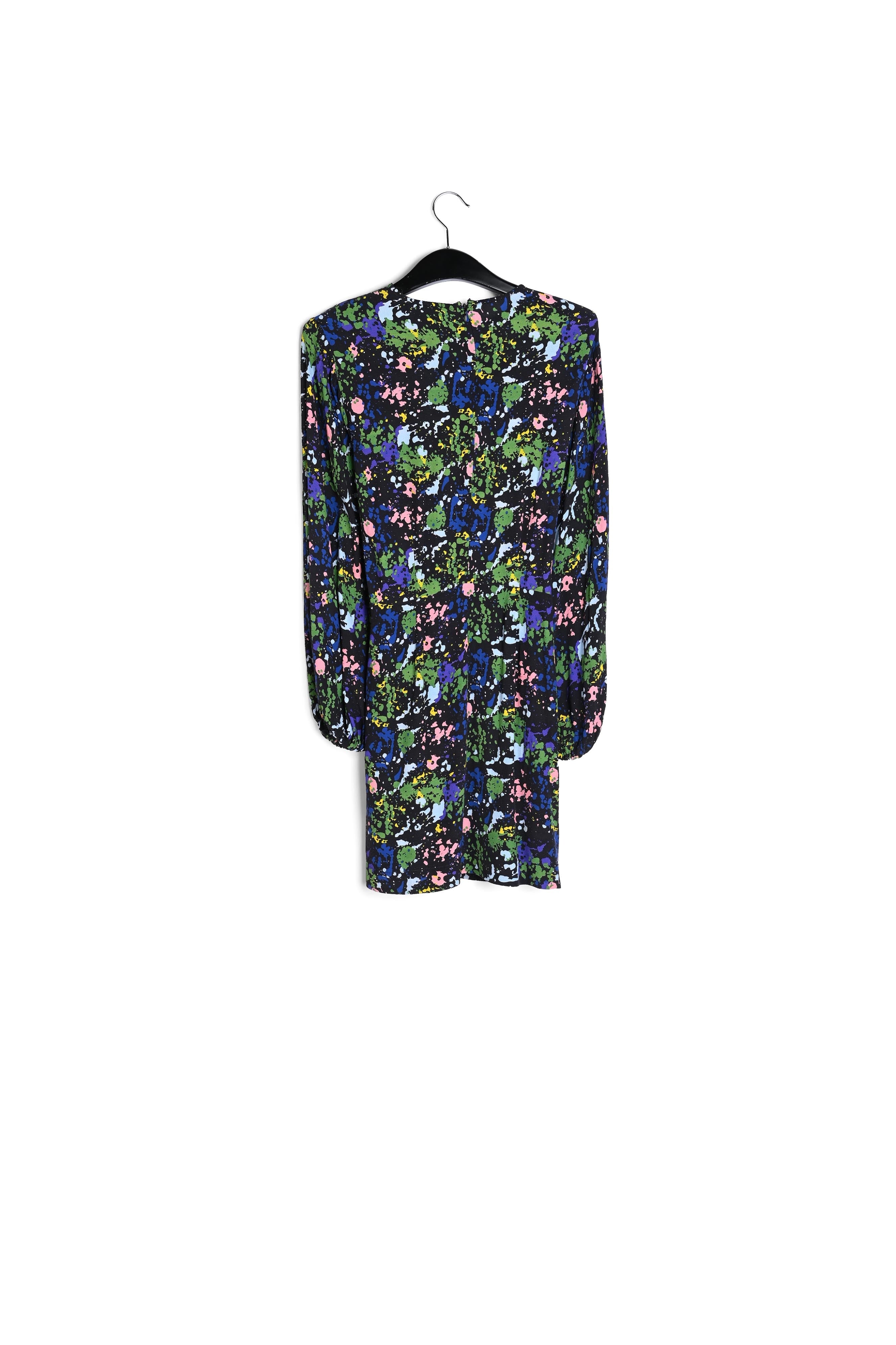 Zwarte en blauwe mini-jurk met bloemenprint RE—SSENTIEL | Essentiel second hand