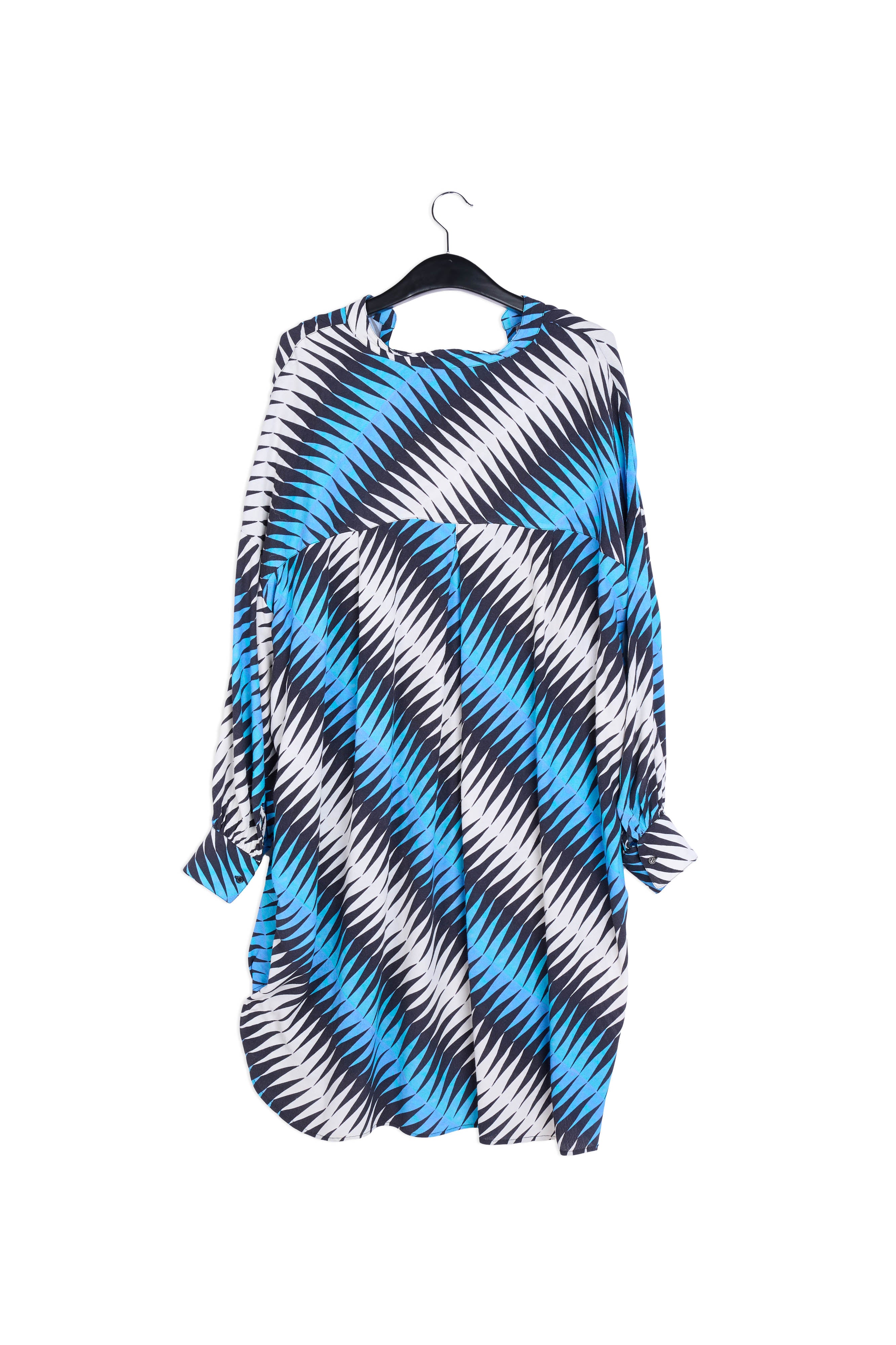 Blue, black and white graphic print knee-length dress RE—SSENTIEL | Essentiel second hand