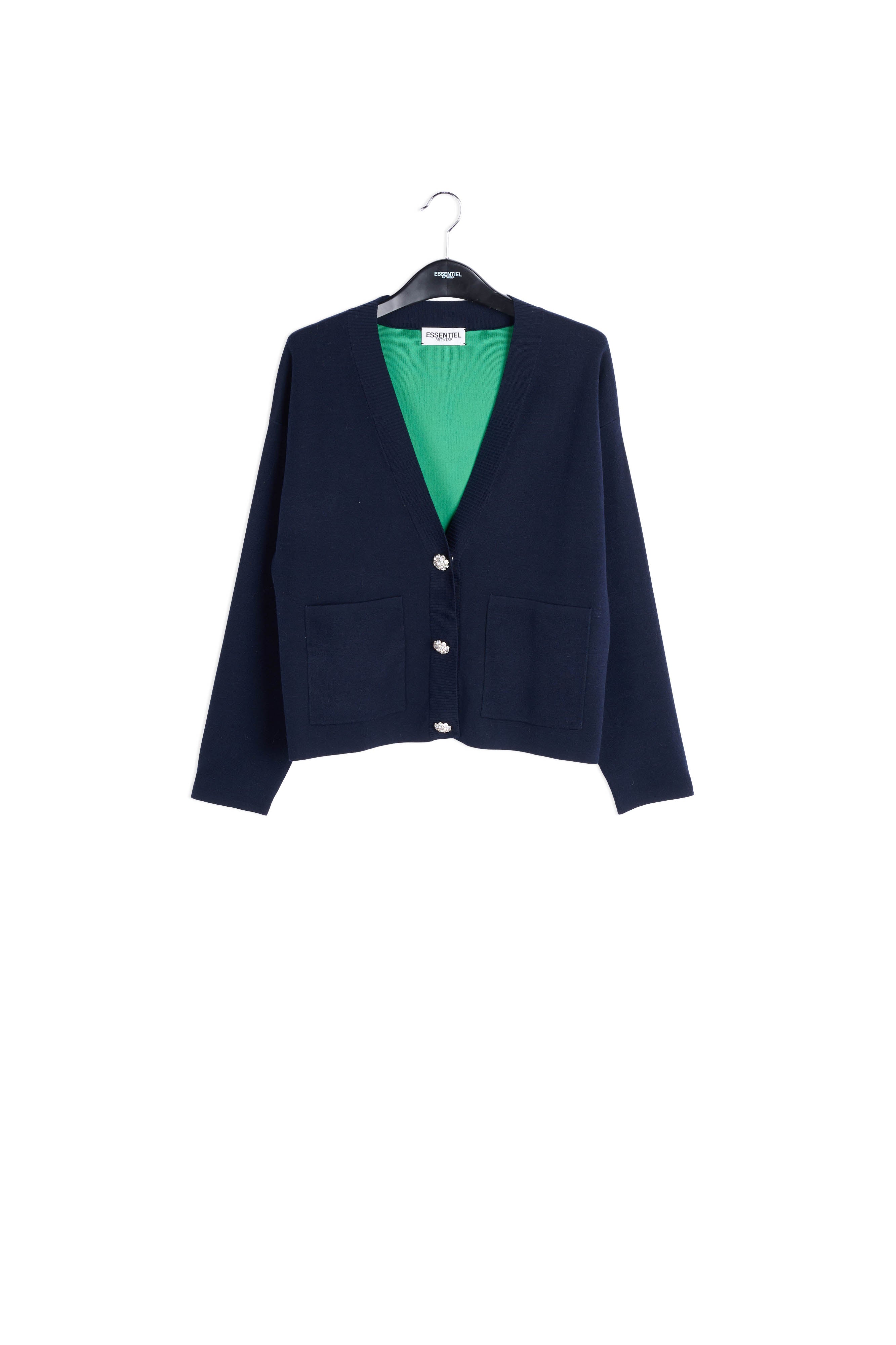 Dark blue cardigan with rhinestone buttons RE—SSENTIEL | Essentiel second hand