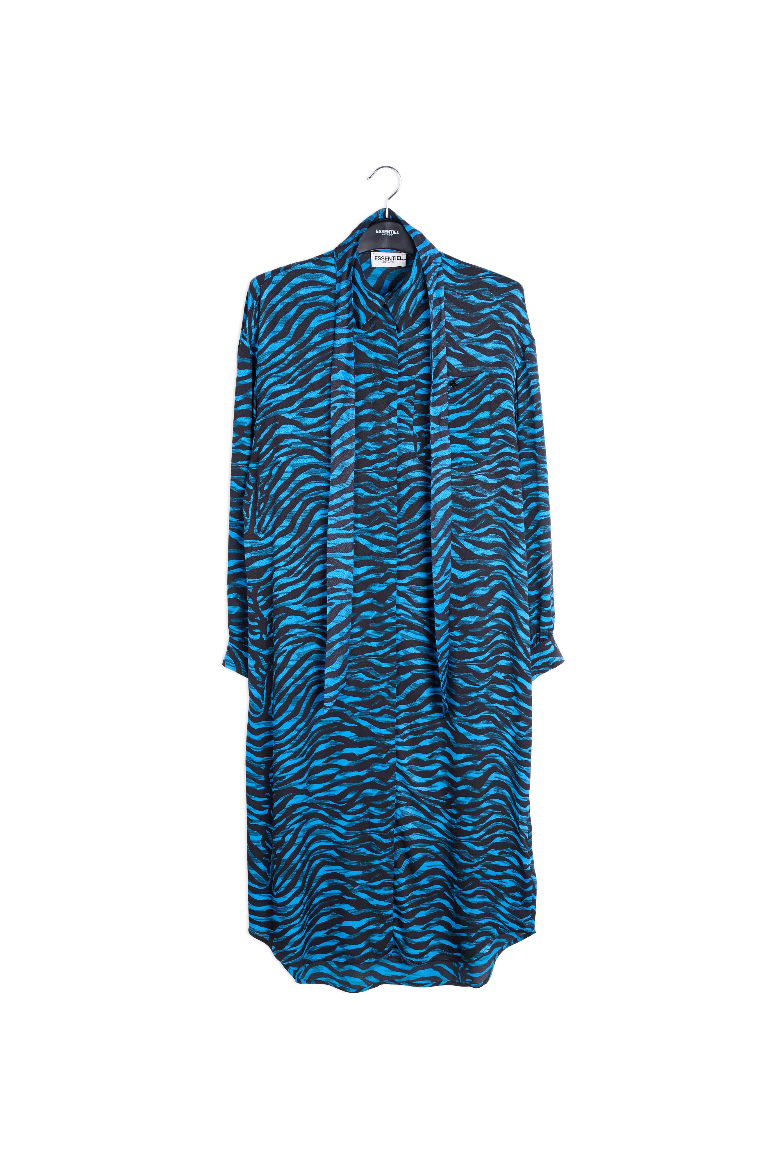 Black and blue zebra print midi shirt dress RE—SSENTIEL | Essentiel second hand