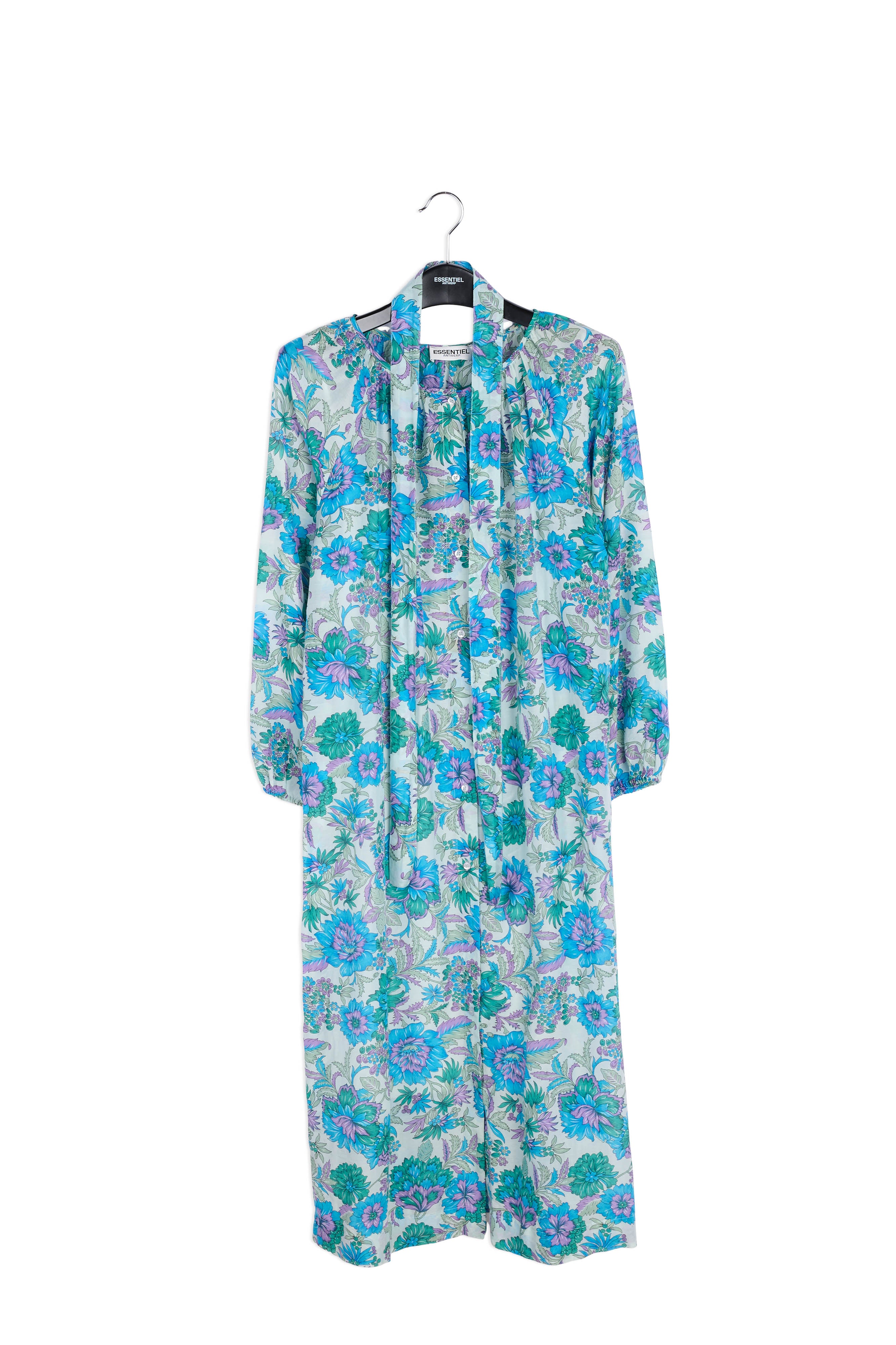 Blue cotton-silk midi shirt dress RE—SSENTIEL | Essentiel second hand