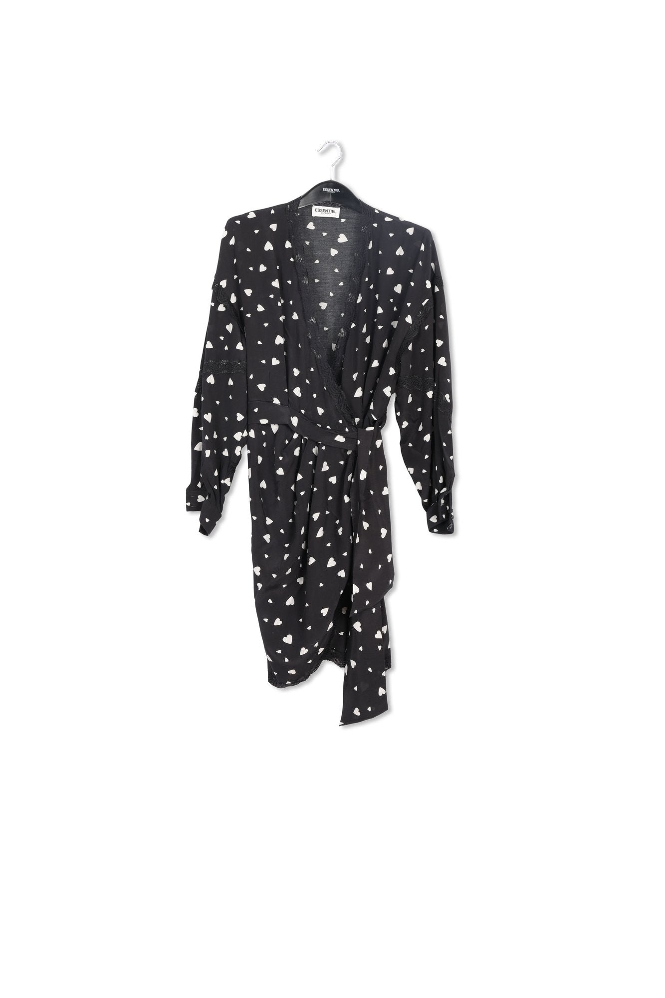 Black heart-print mini wrap dress RE—SSENTIEL | Essentiel second hand