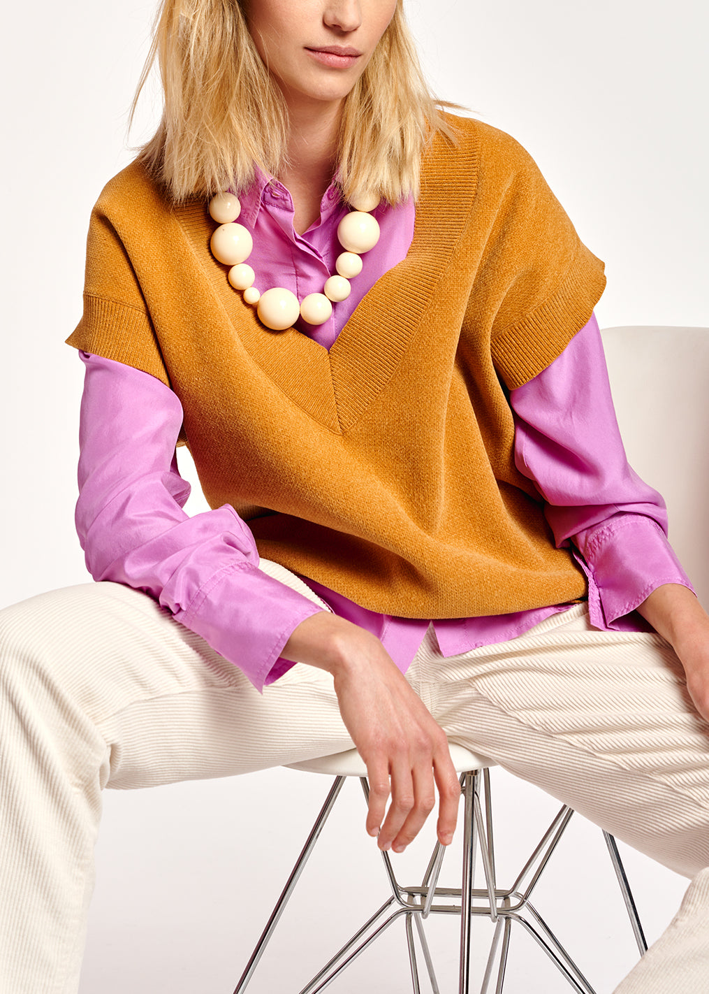 Camel sleeveless knitted vest RE—SSENTIEL | Essentiel second hand