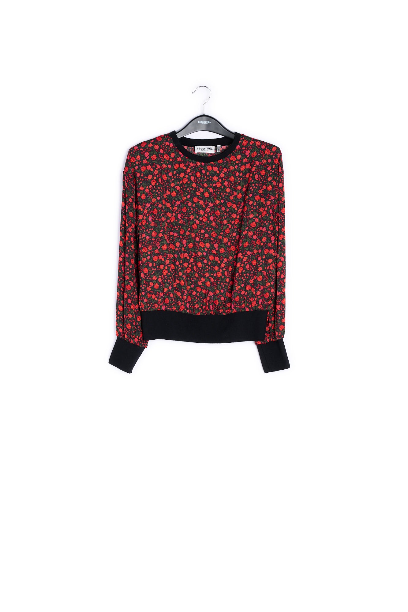 Black and red print top with contrast ribs RE—SSENTIEL | Essentiel second hand