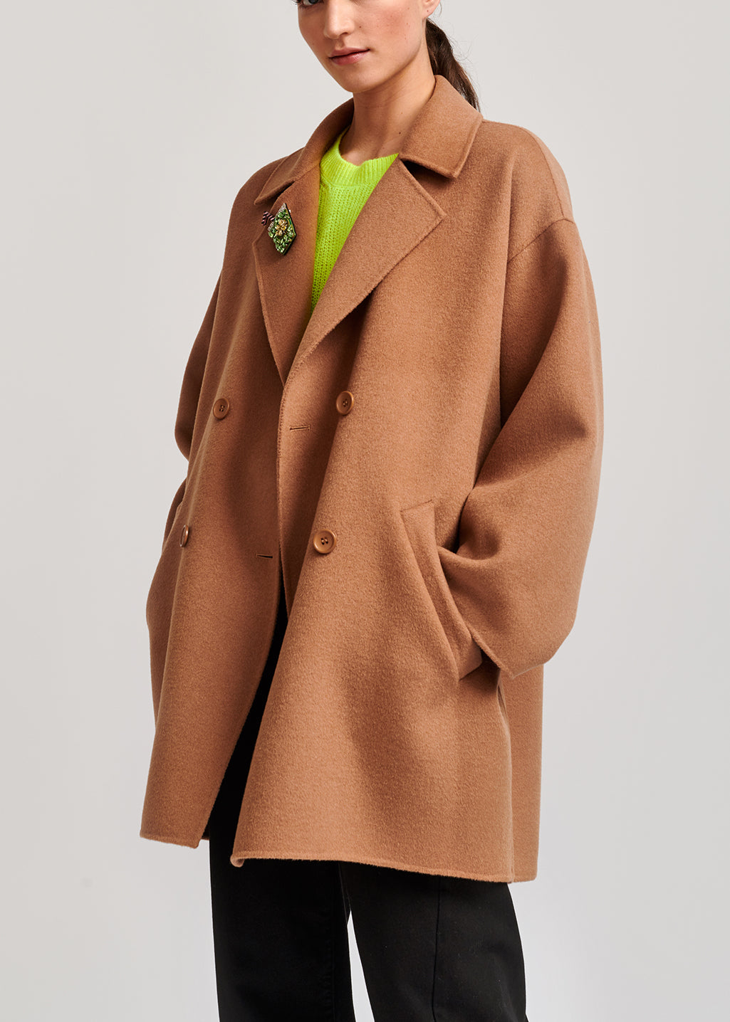 Camel double-breasted wool coat RE—SSENTIEL | Essentiel second hand