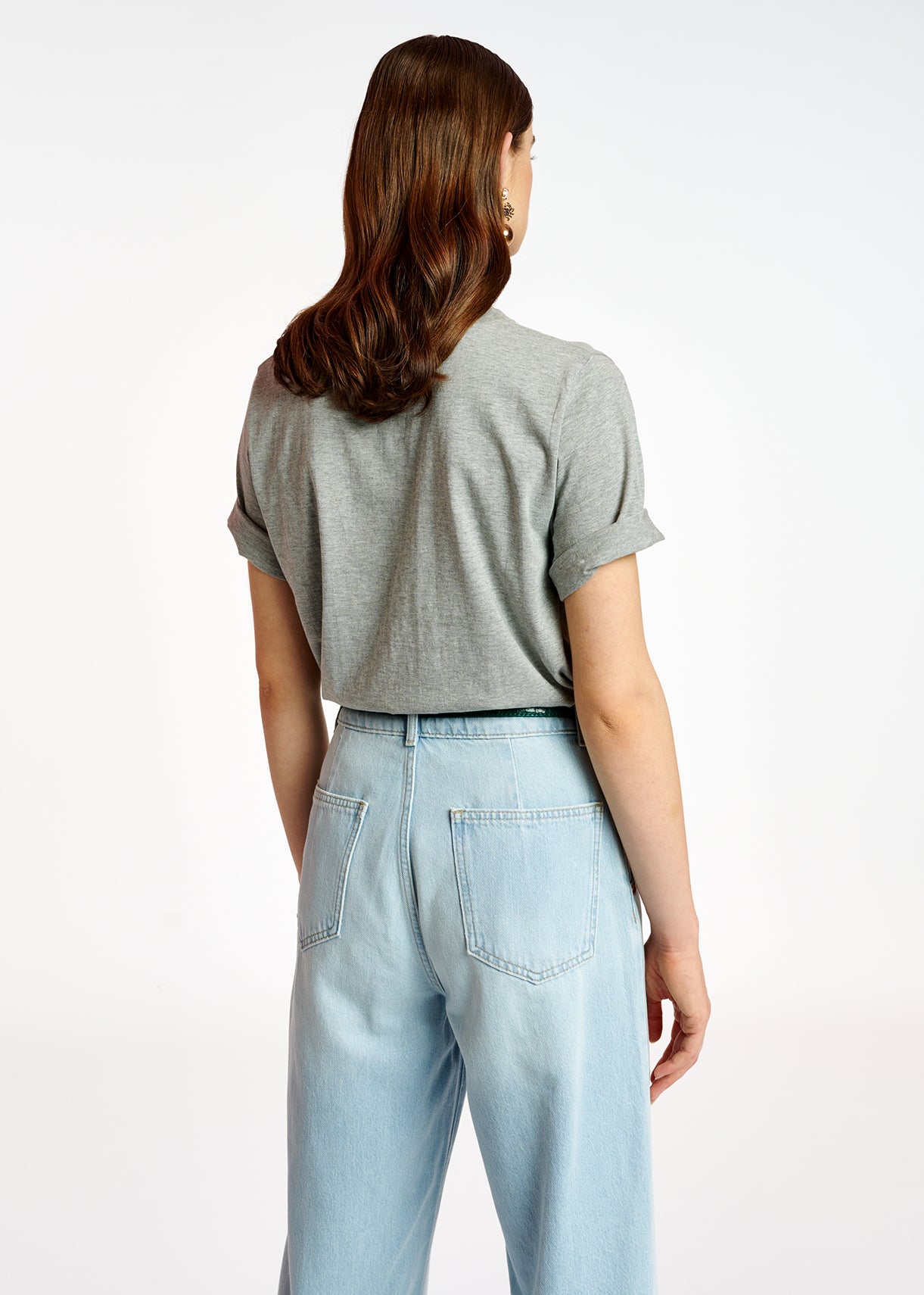 Grey cotton T-shirt with bead embroidery detail RE—SSENTIEL | Essentiel second hand