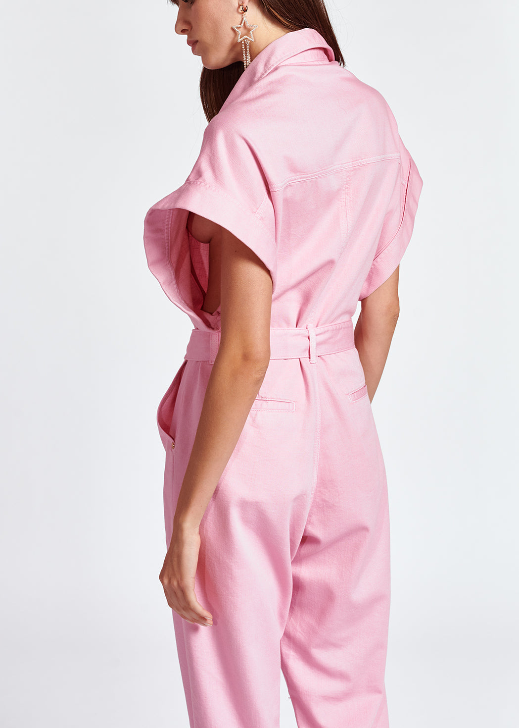 Light pink short-sleeved denim jumpsuit RE—SSENTIEL | Essentiel second hand