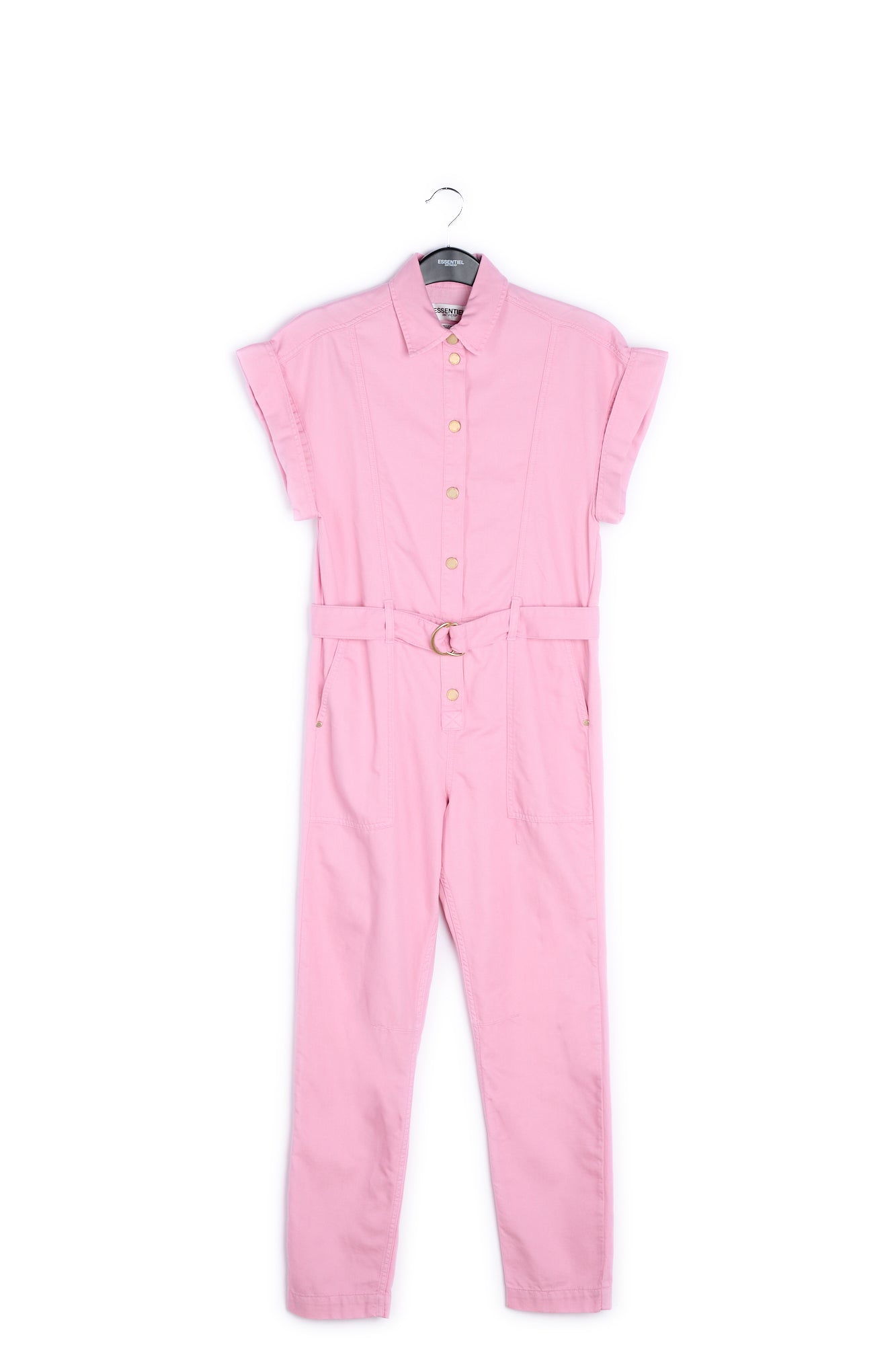 Light pink short-sleeved denim jumpsuit RE—SSENTIEL | Essentiel second hand