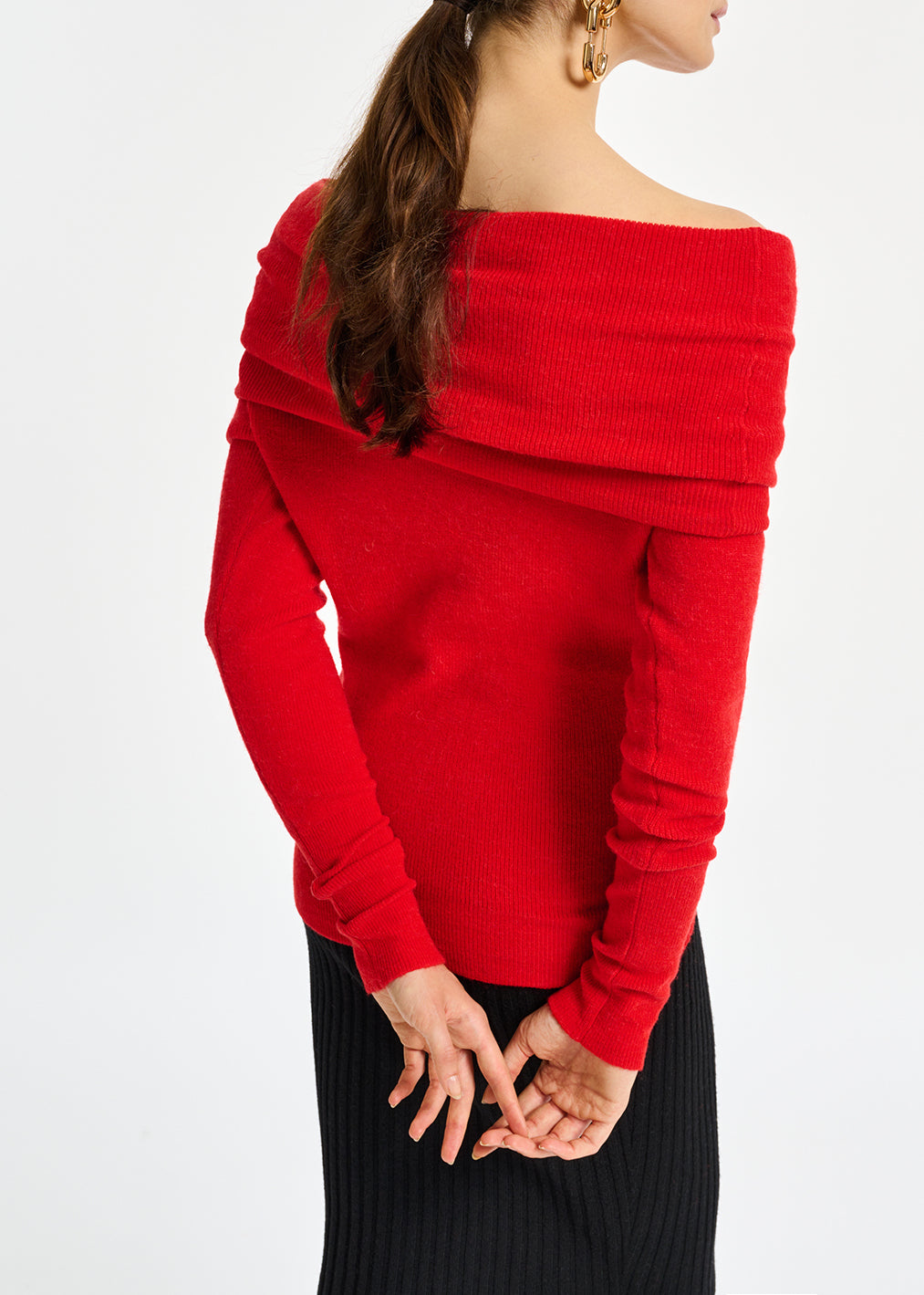 Red off-the-shoulder knit sweater RE—SSENTIEL | Essentiel second hand