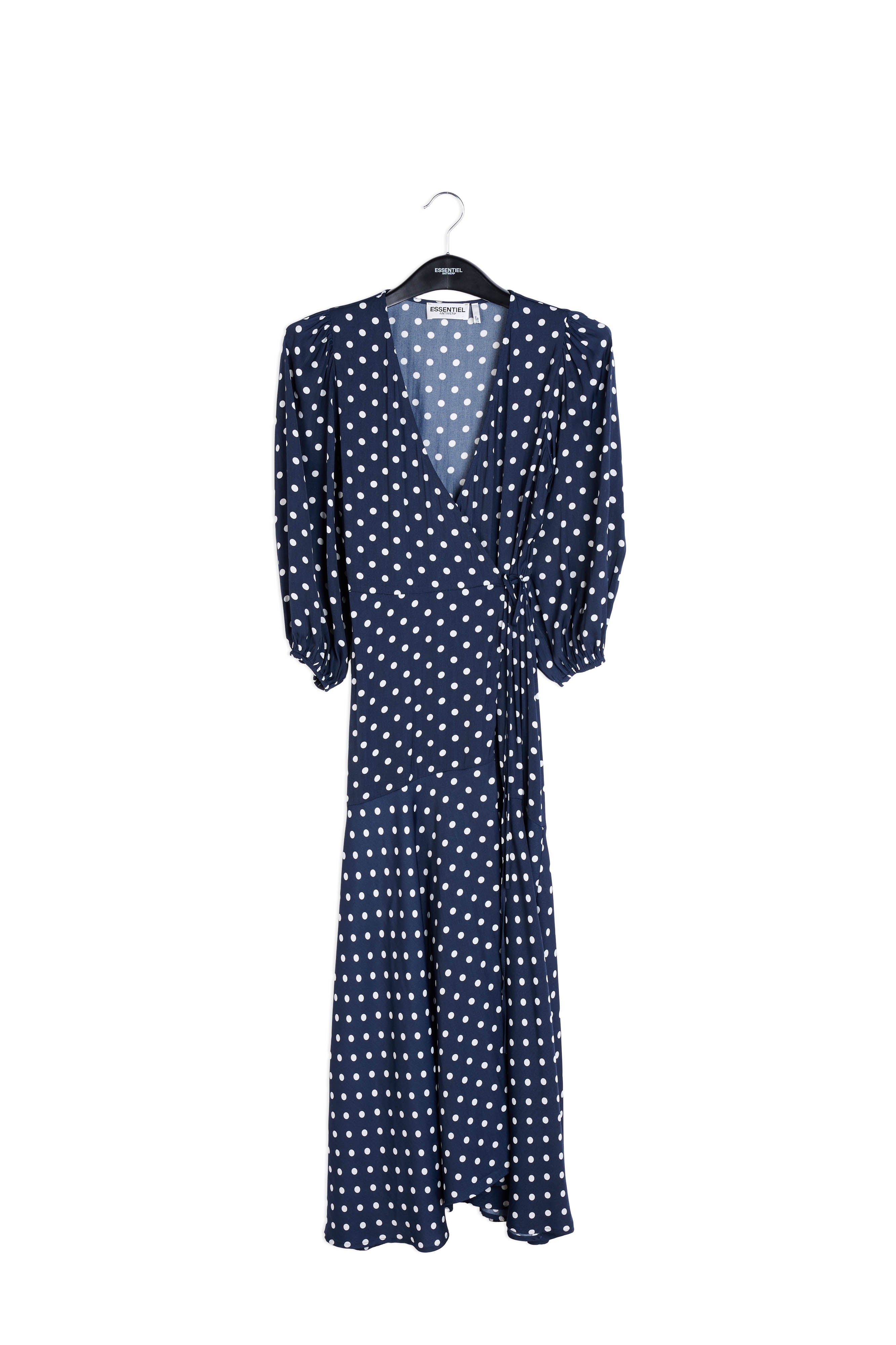 Robe maxi portefeuille bleu foncé à pois RE—SSENTIEL | Essentiel second hand