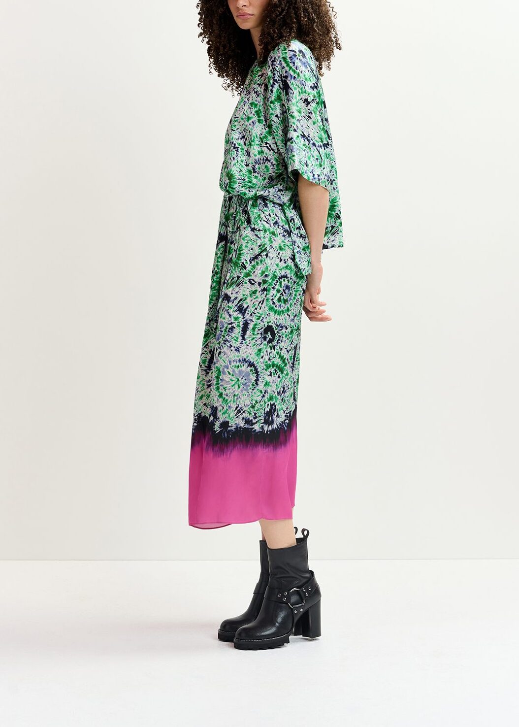 Green and navy blue tie-dye printed oversized top RE—SSENTIEL | Essentiel second hand