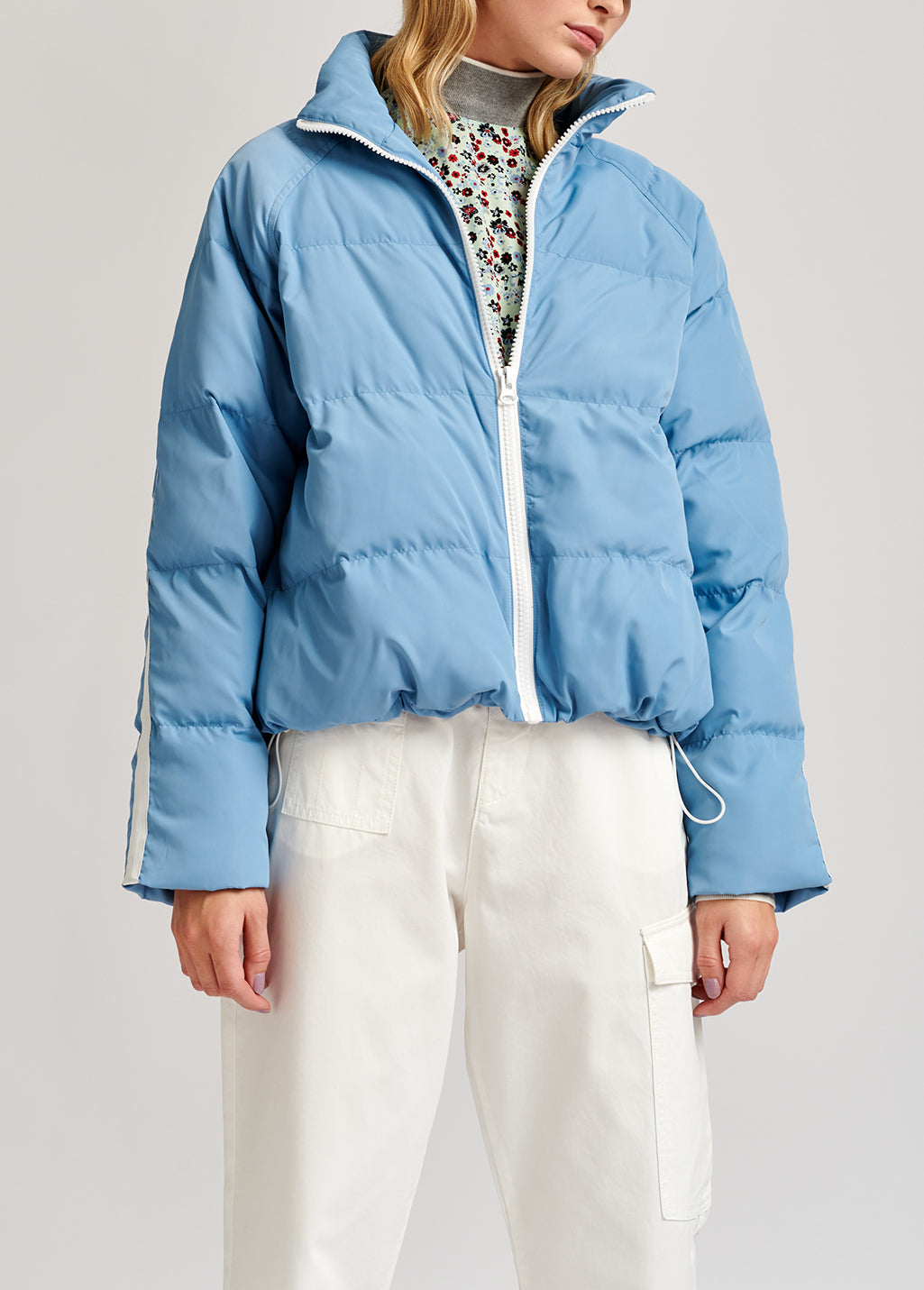Light blue quilted down jacket RE—SSENTIEL | Essentiel second hand