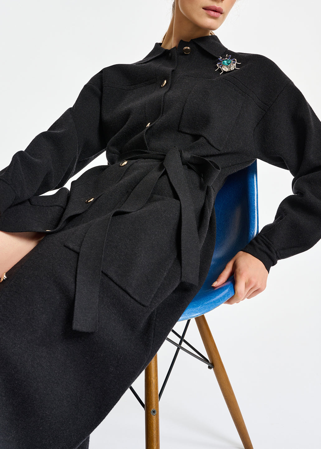 Black belted midi-length knit RE—SSENTIEL | Essentiel second hand