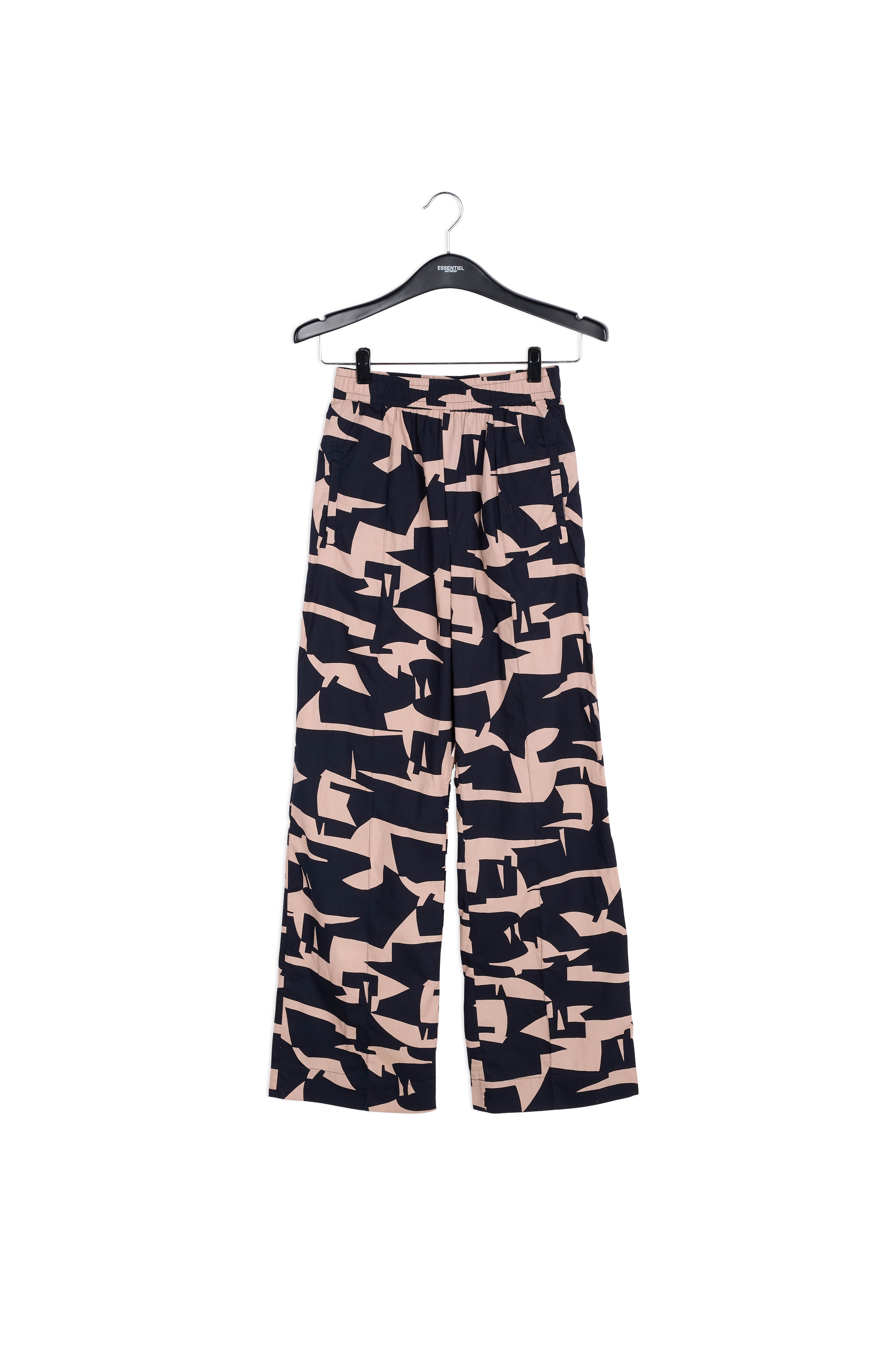 Beige cotton pants with dark blue graphic print RE—SSENTIEL | Essentiel second hand