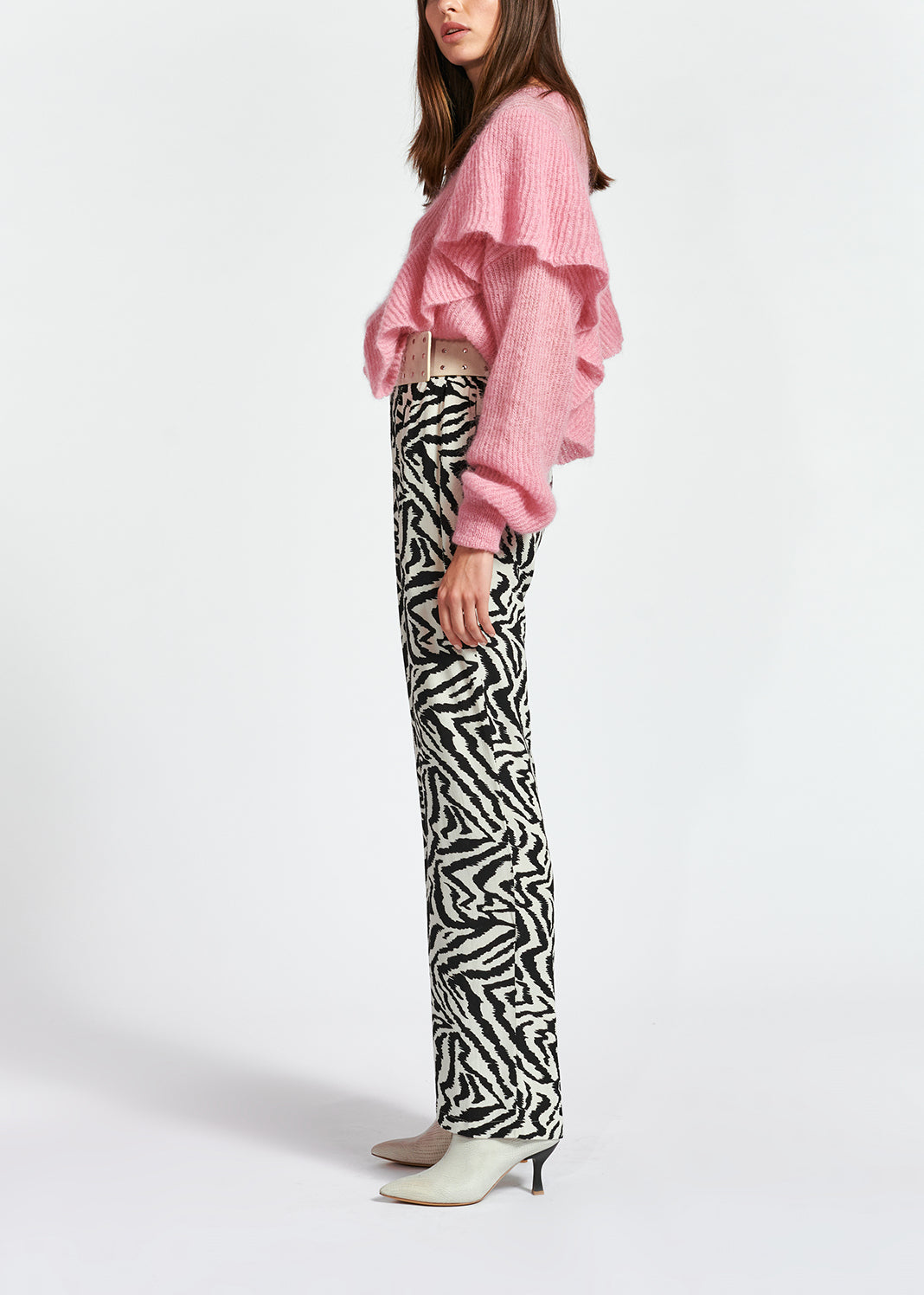 Black and white zebra-print wide-leg pants RE—SSENTIEL | Essentiel second hand