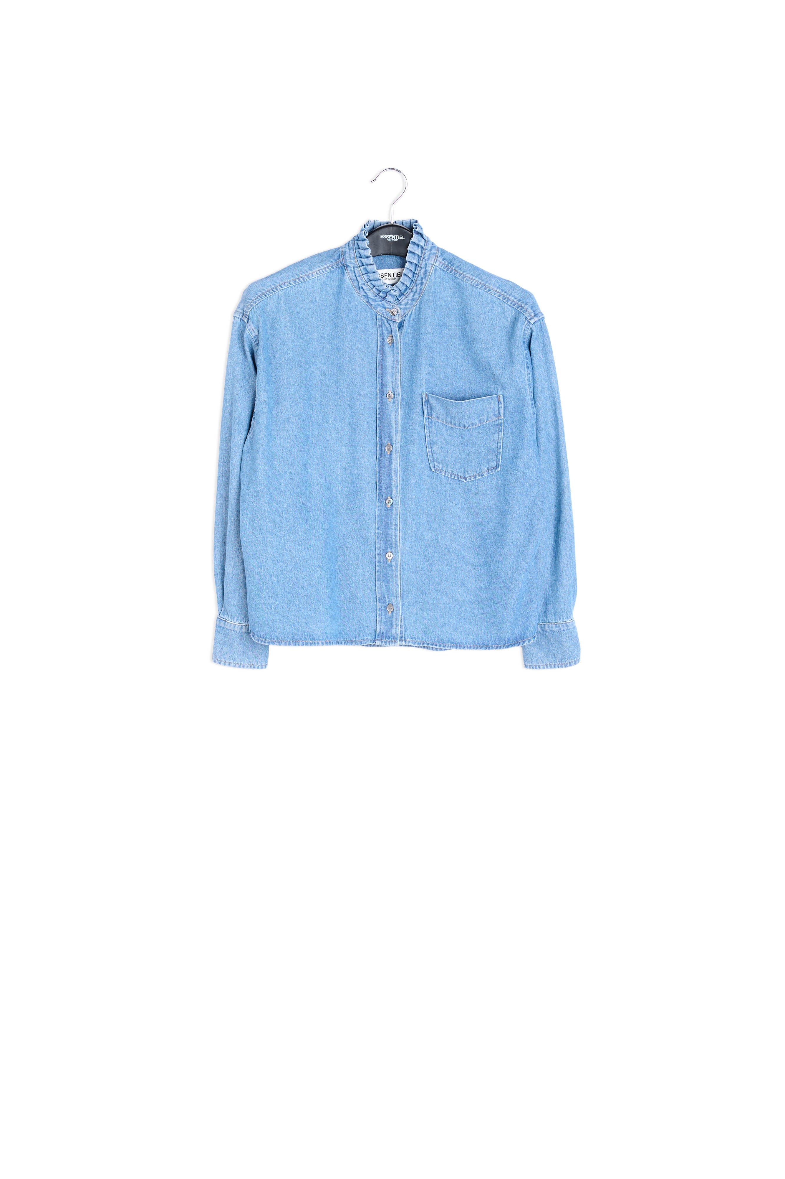 Blue denim shirt with frilled collar RE—SSENTIEL | Essentiel second hand