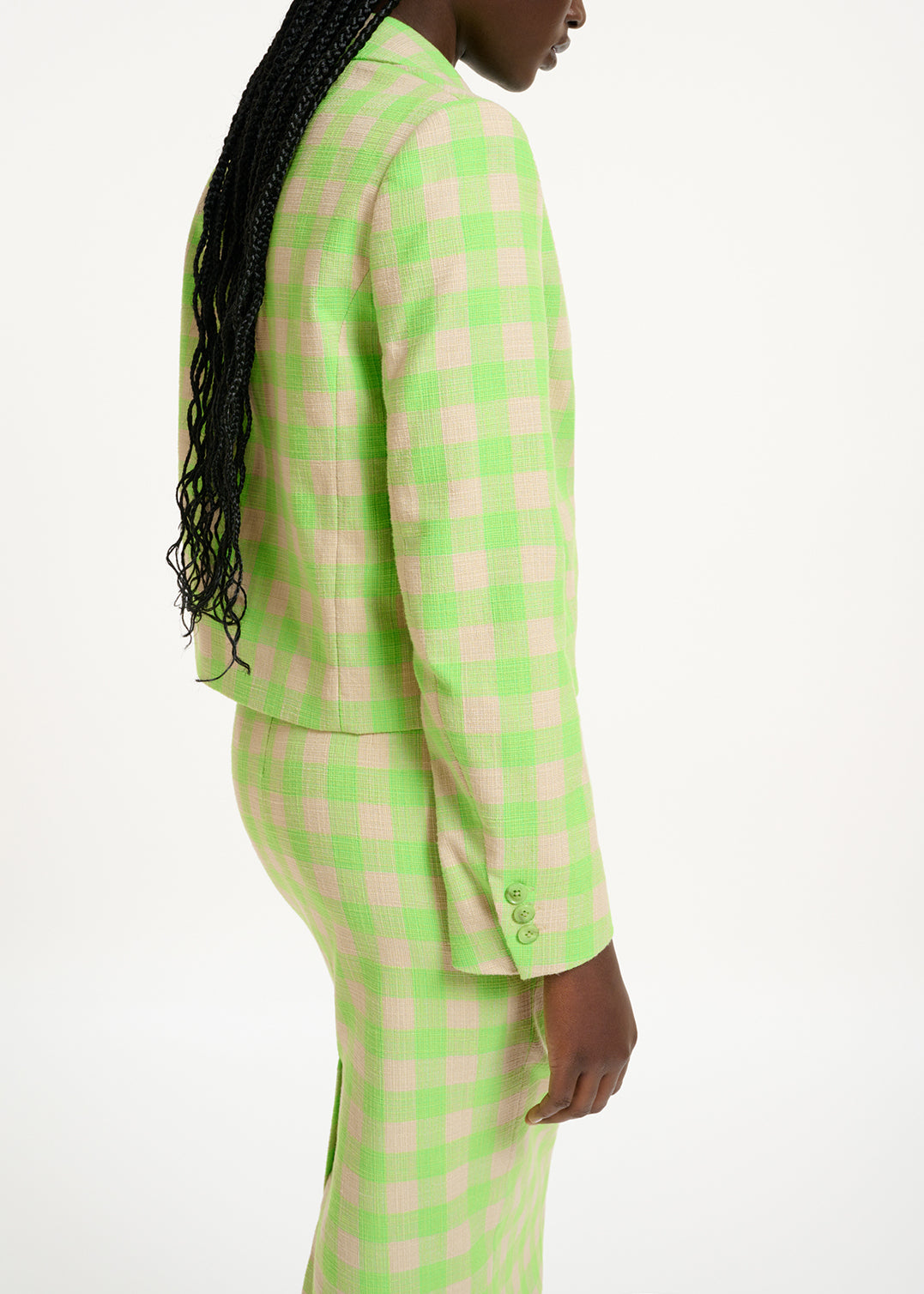 Blazer court à carreaux vert fluo RE—SSENTIEL | Essentiel second hand
