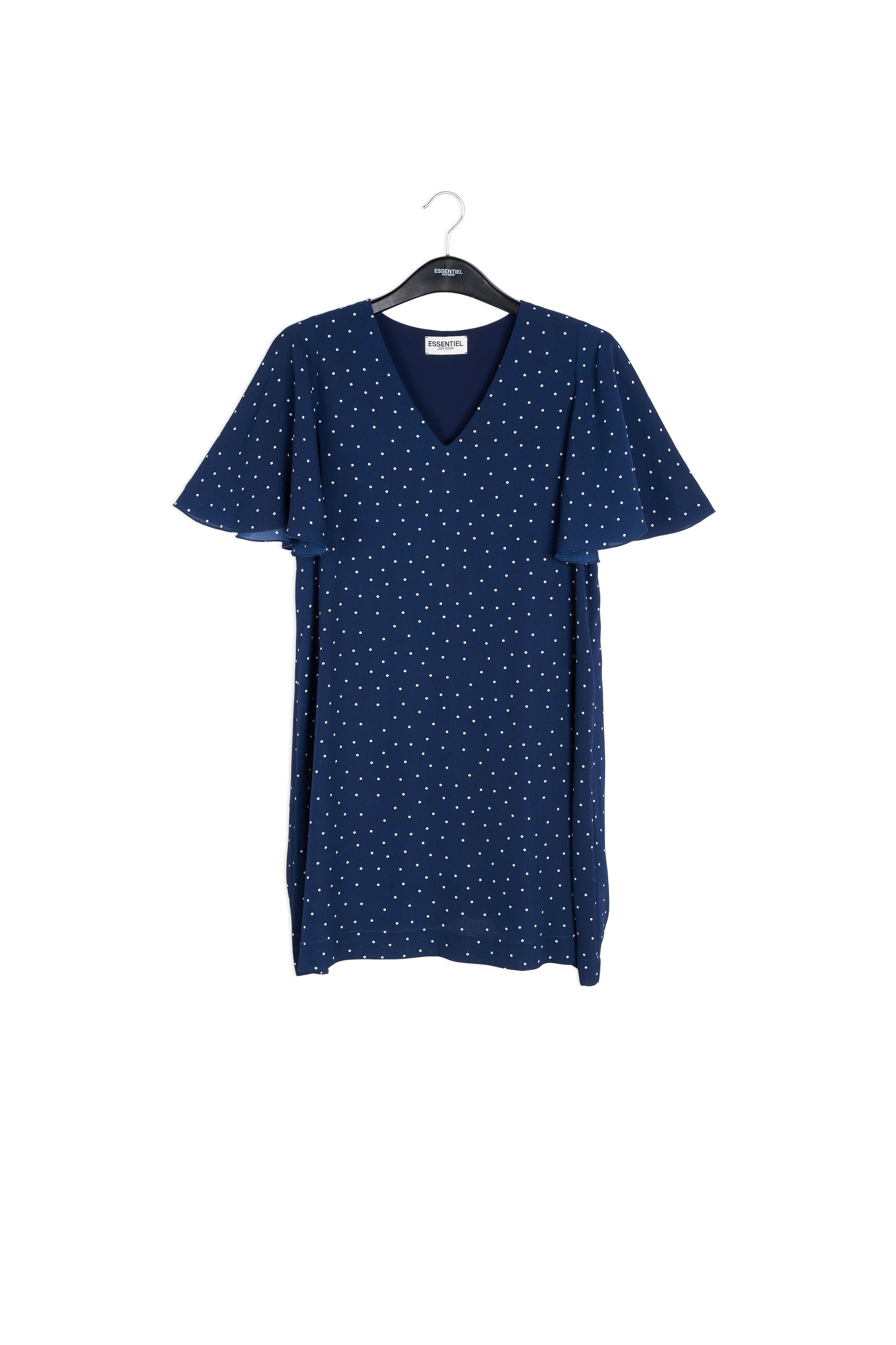 Flared dark blue polka dot dress RE—SSENTIEL | Essentiel second hand