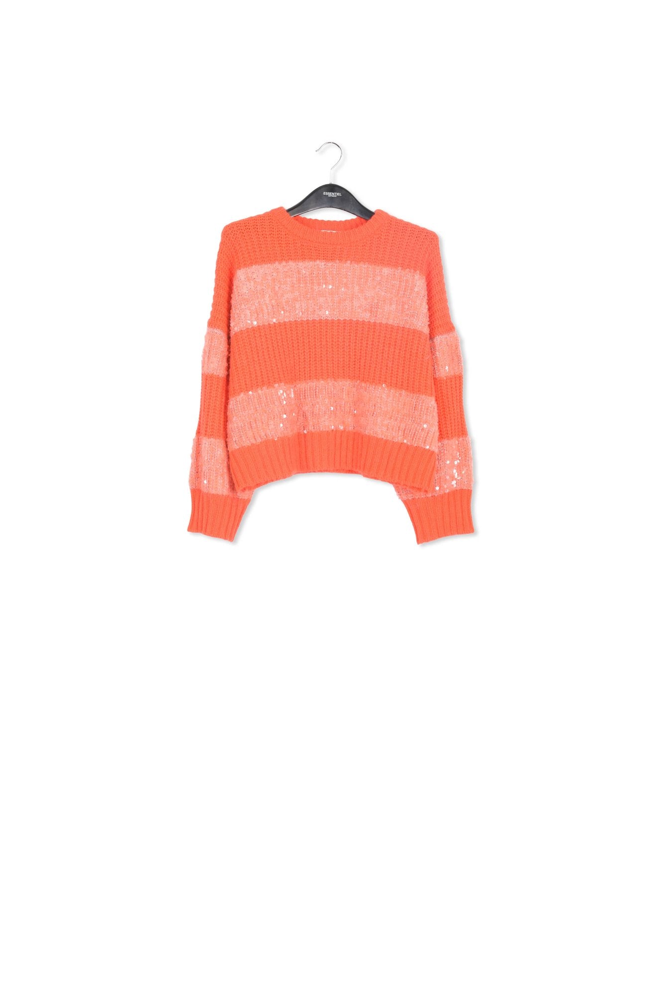 Orange knit sweater with sequin-embellished stripes RE—SSENTIEL | Essentiel second hand