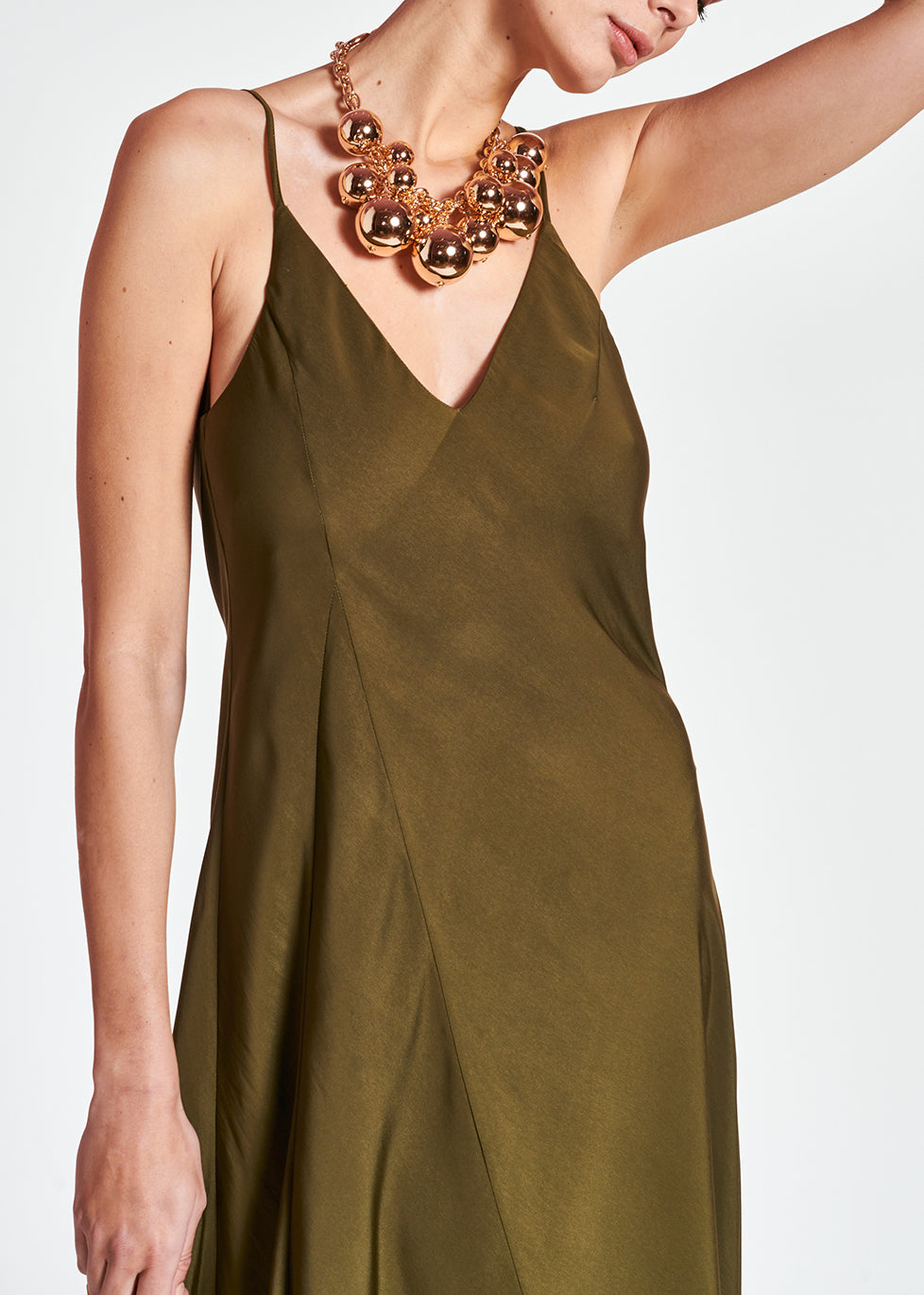 Khaki green maxi-length slip dress RE—SSENTIEL | Essentiel second hand