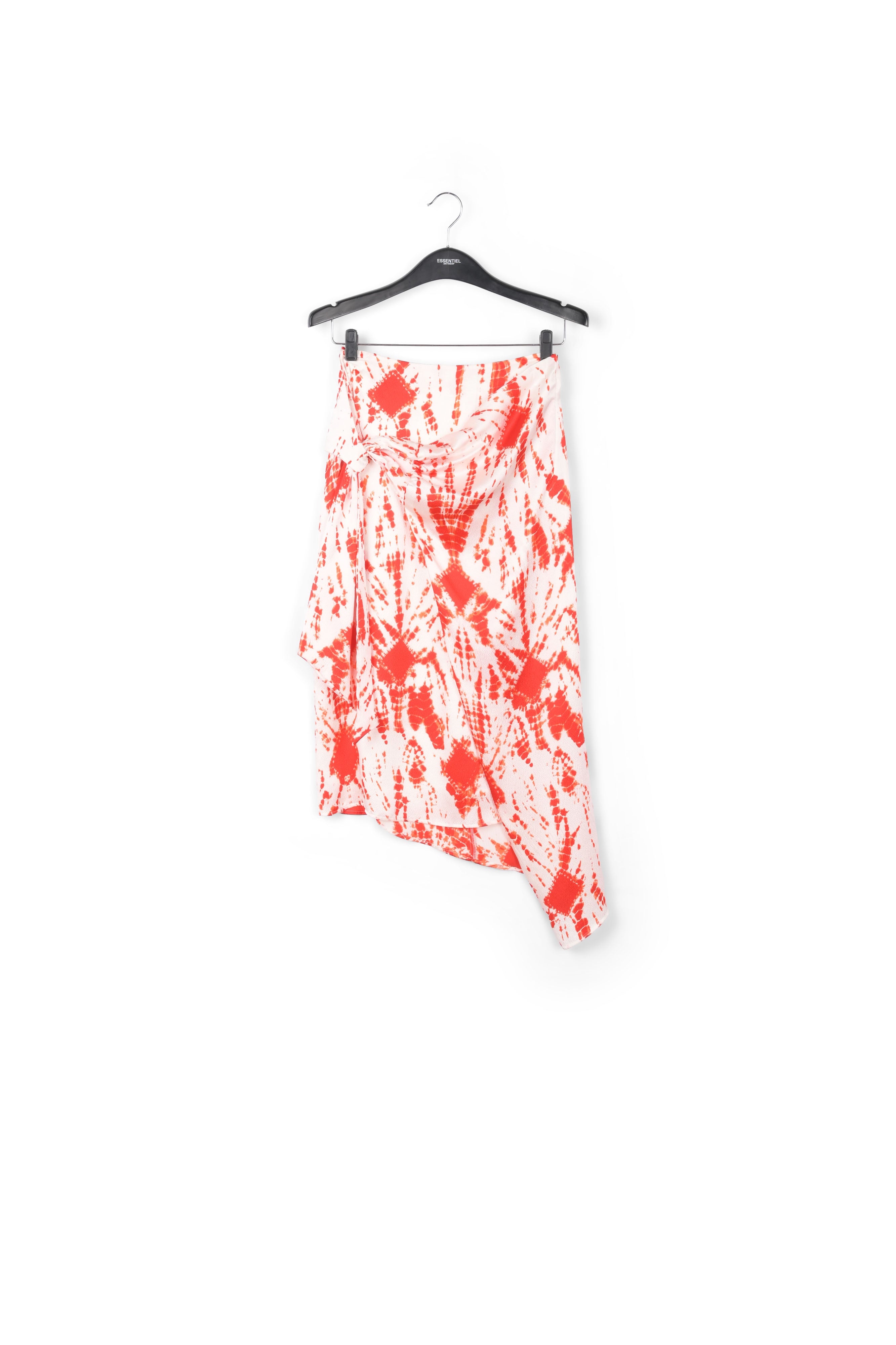 Gebroken witte en rode tie-dyed zijden midirok RE—SSENTIEL | Essentiel second hand