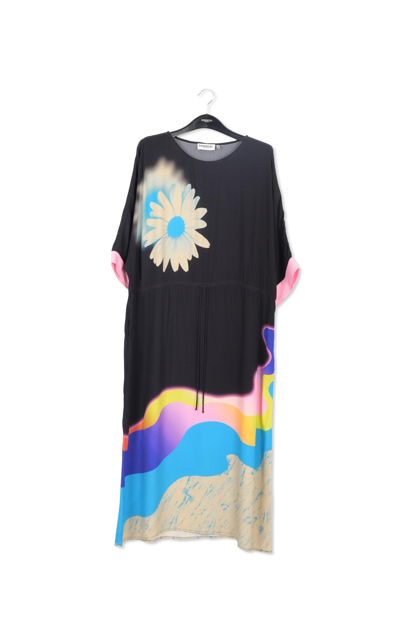 Zwarte midi-jurk met kleurrijke print RE—SSENTIEL | Essentiel second hand