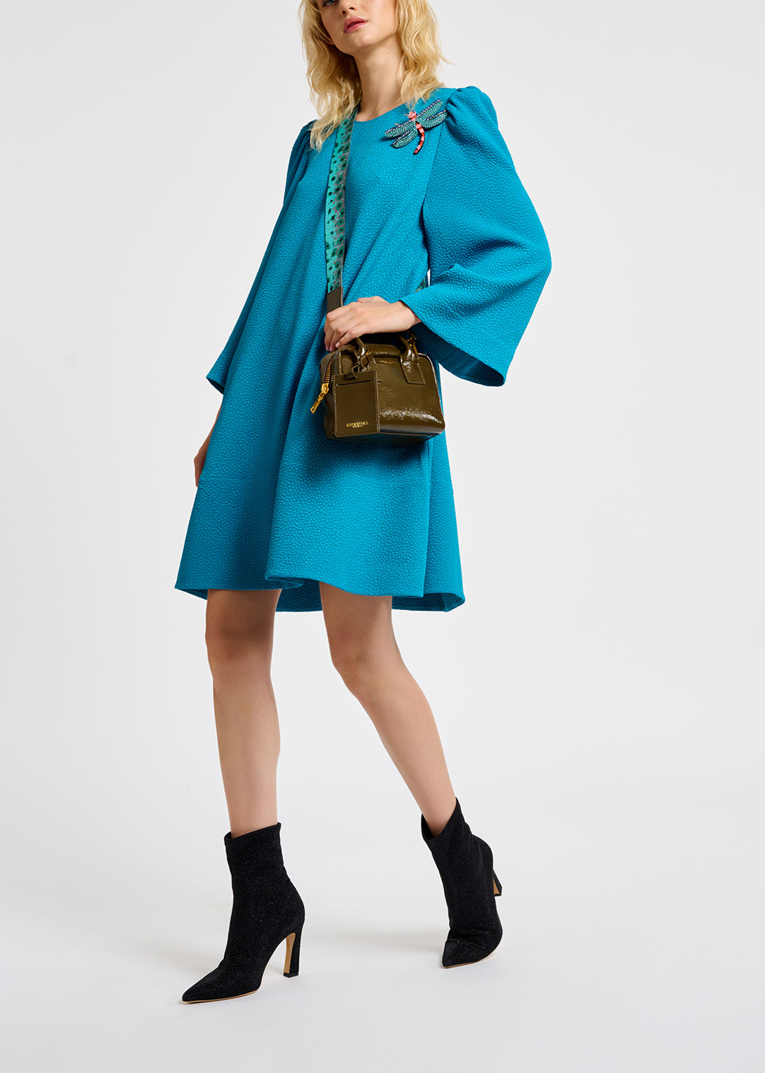 Mini-robe bleue à manches trompettes RE—SSENTIEL | Essentiel second hand