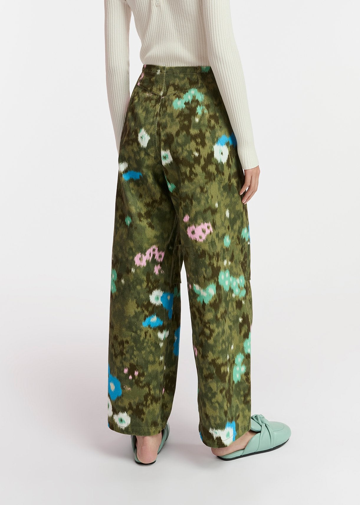 Khaki floral print cotton cargo pants RE—SSENTIEL | Essentiel second hand