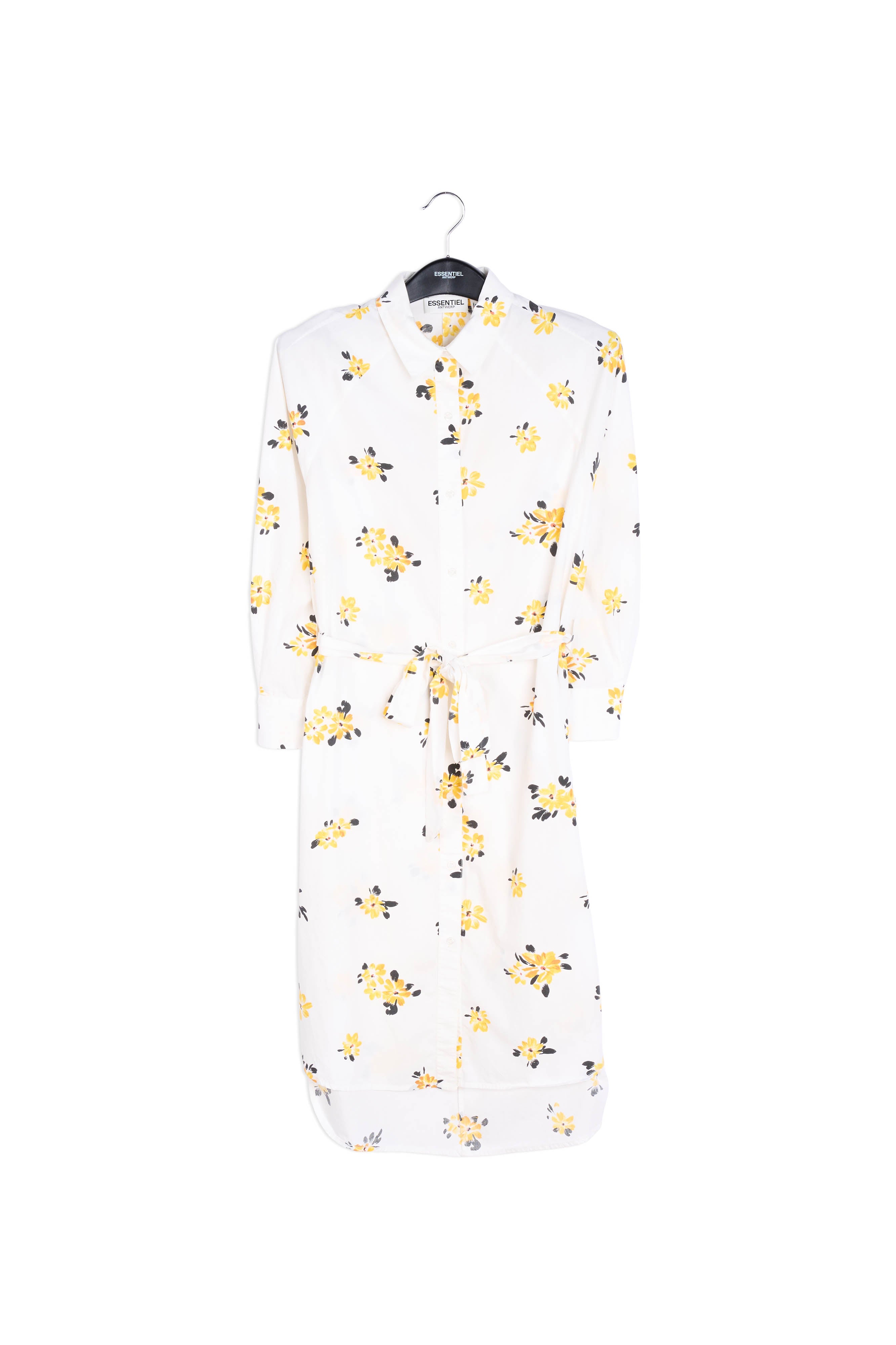 White shirt dress with blue and green floral print RE—SSENTIEL | Essentiel second hand