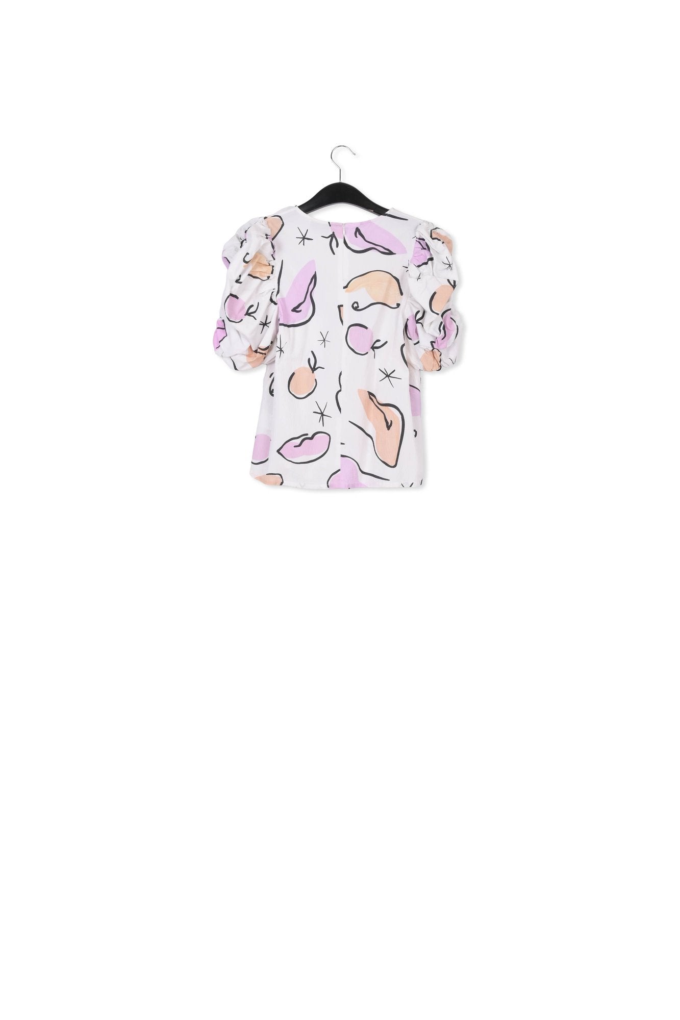 Top blanc à  imprimé abstrait et manches bouffantes RE—SSENTIEL | Essentiel second hand