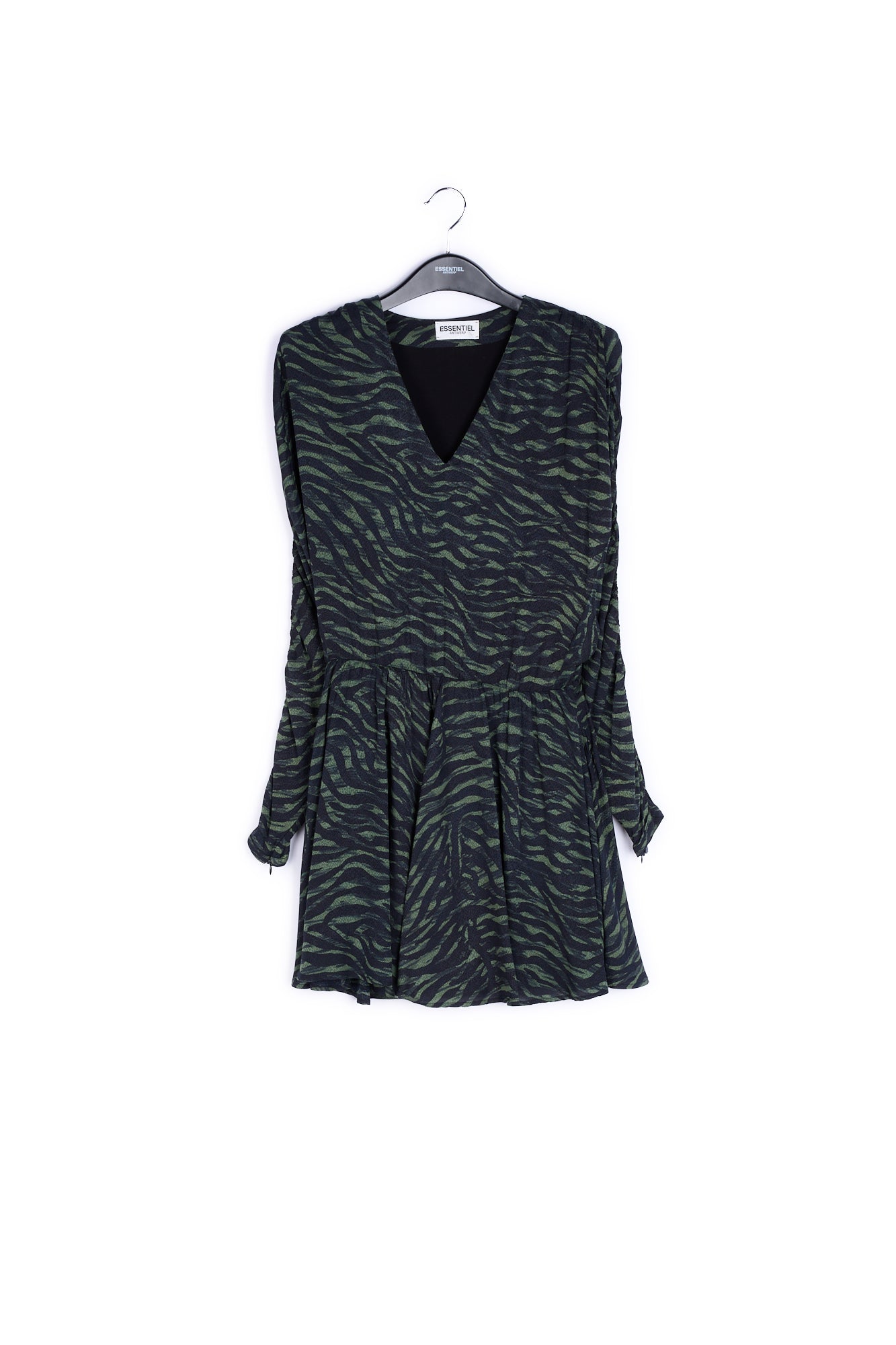 Mini-jurk met kaki en zwarte zebraprint RE—SSENTIEL | Essentiel second hand