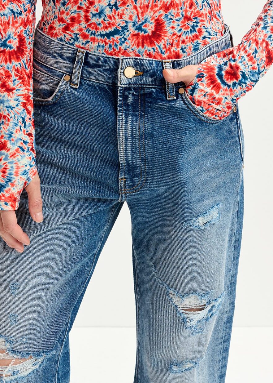 Red and blue tie-dye printed turtleneck top RE—SSENTIEL | Essentiel second hand