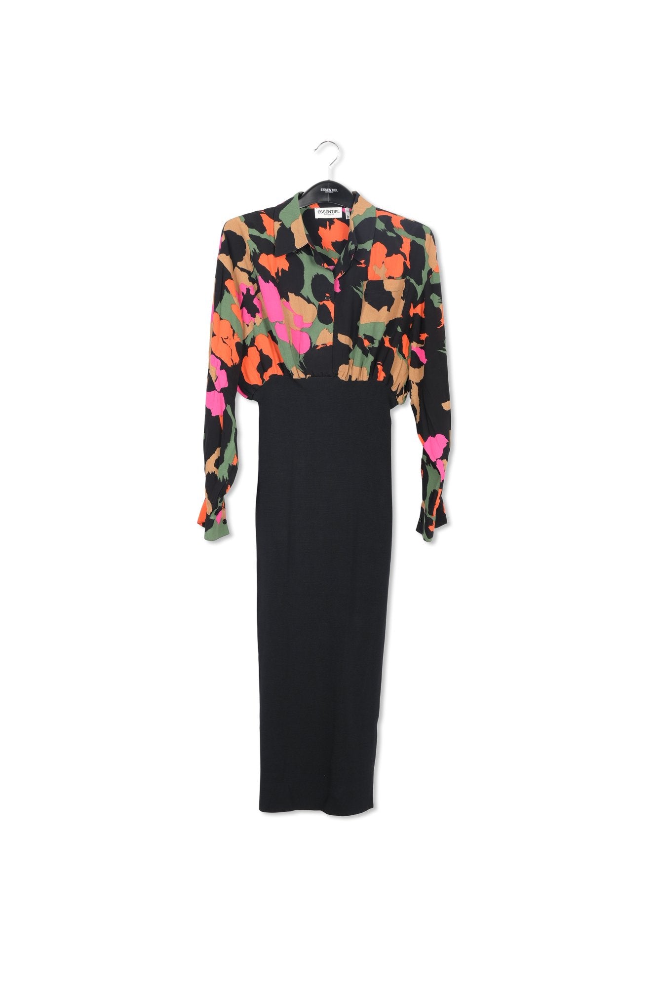 Black abstract-print and rib-knitted midi dress RE—SSENTIEL | Essentiel second hand