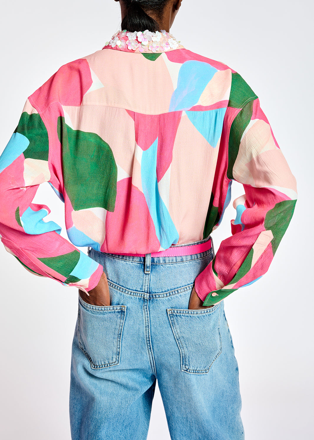 Multicolor shirt with sequin-embroidered collar RE—SSENTIEL | Essentiel second hand