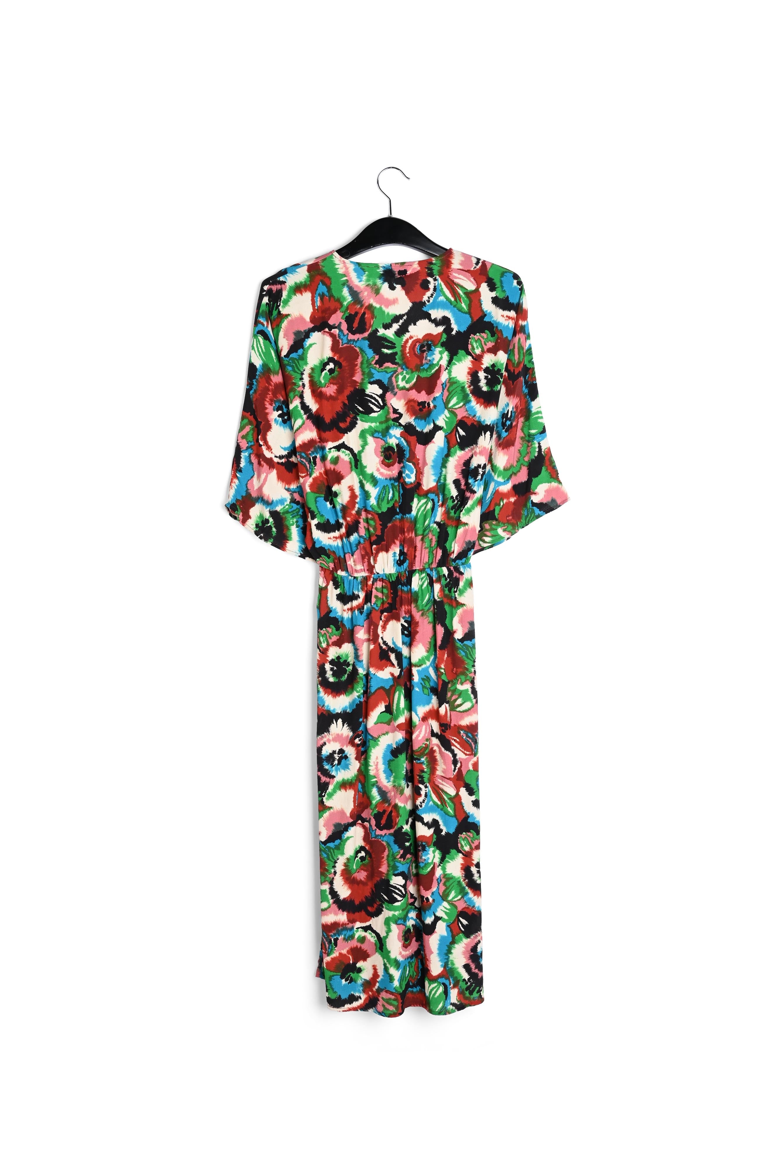 Zwarte kimonojurk met bloemenprint RE—SSENTIEL | Essentiel second hand