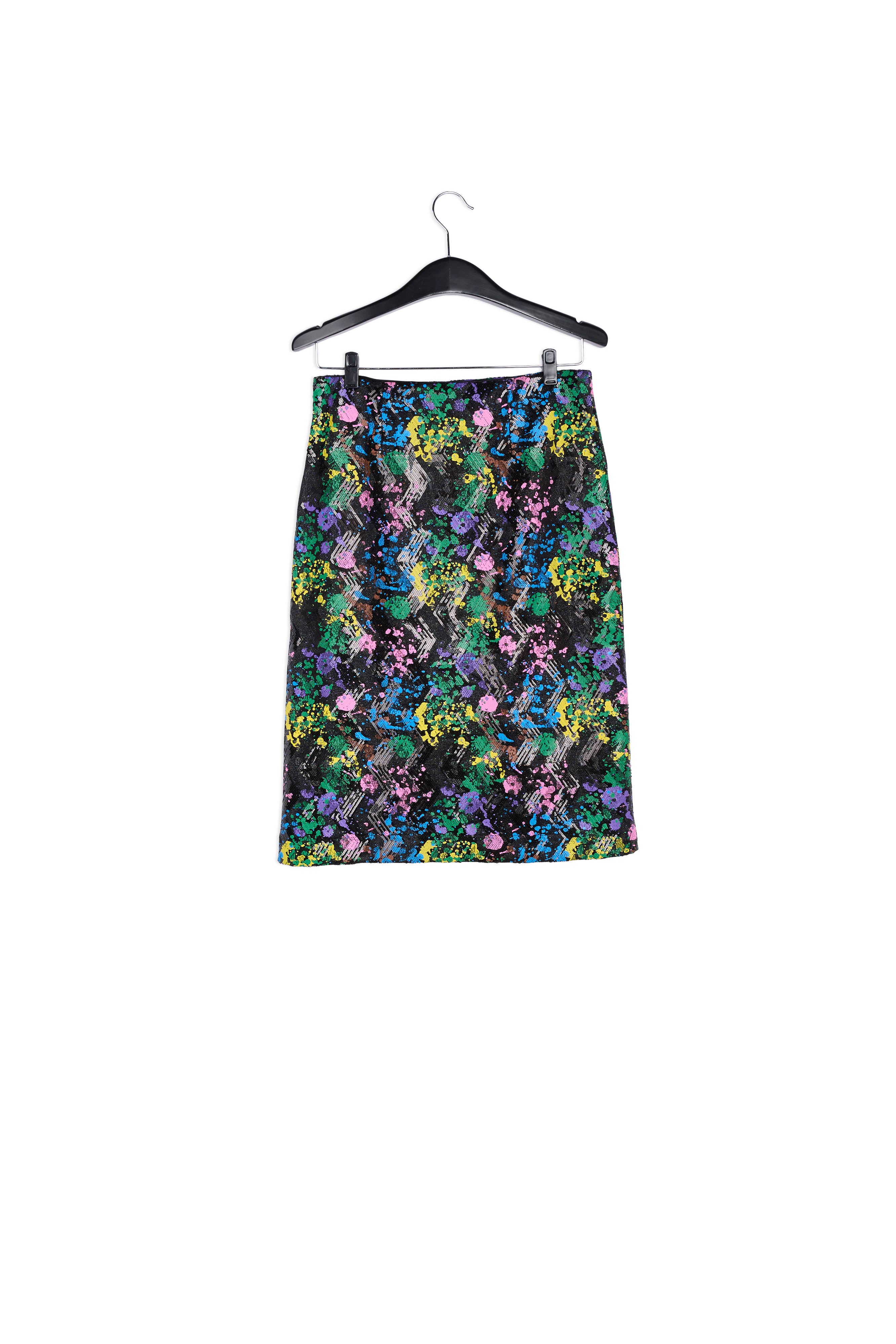 Zwarte kokerrok met spattenmotief en pailletten RE—SSENTIEL | Essentiel second hand