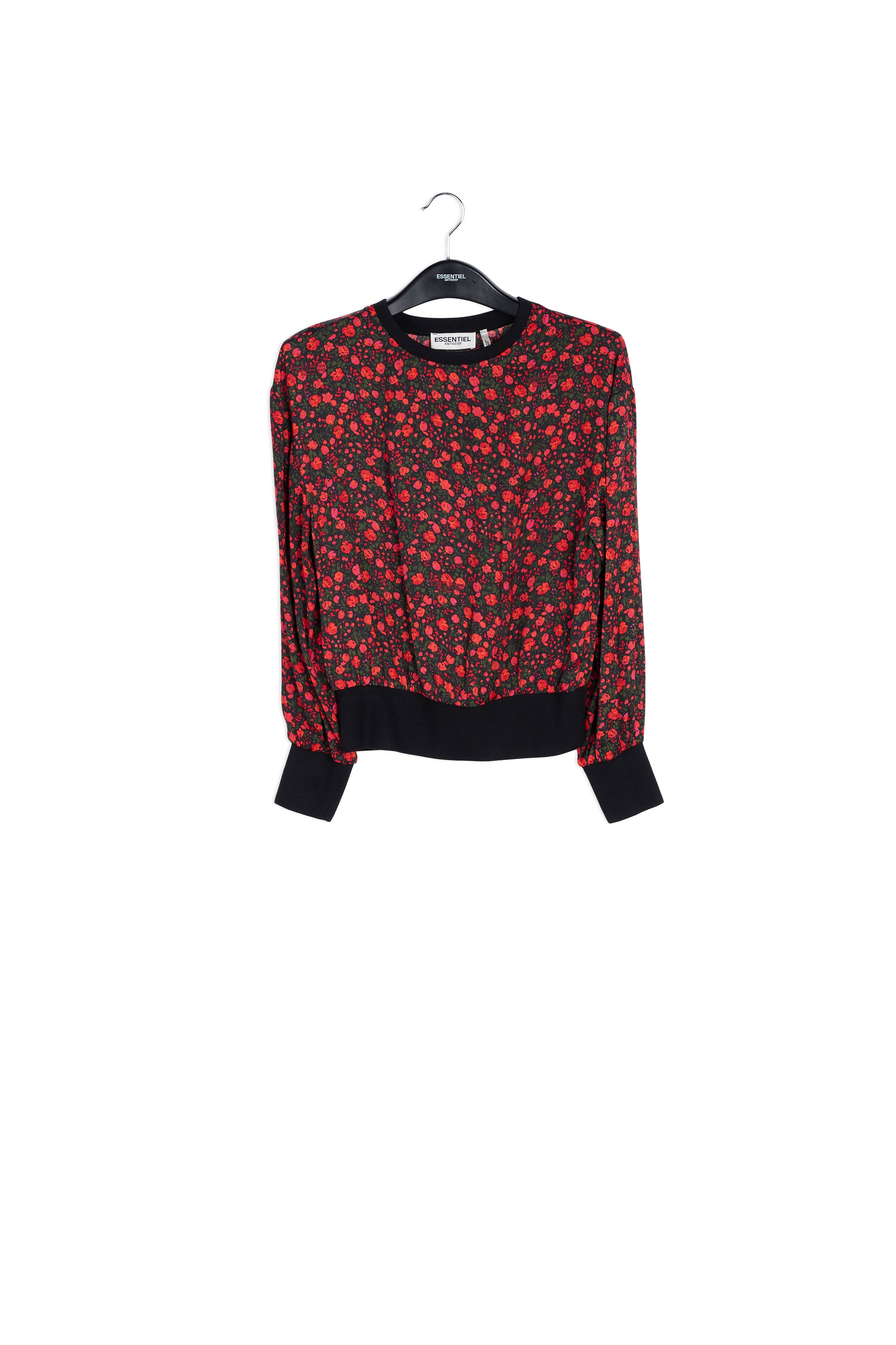 Black and red print top with contrast ribs RE—SSENTIEL | Essentiel second hand